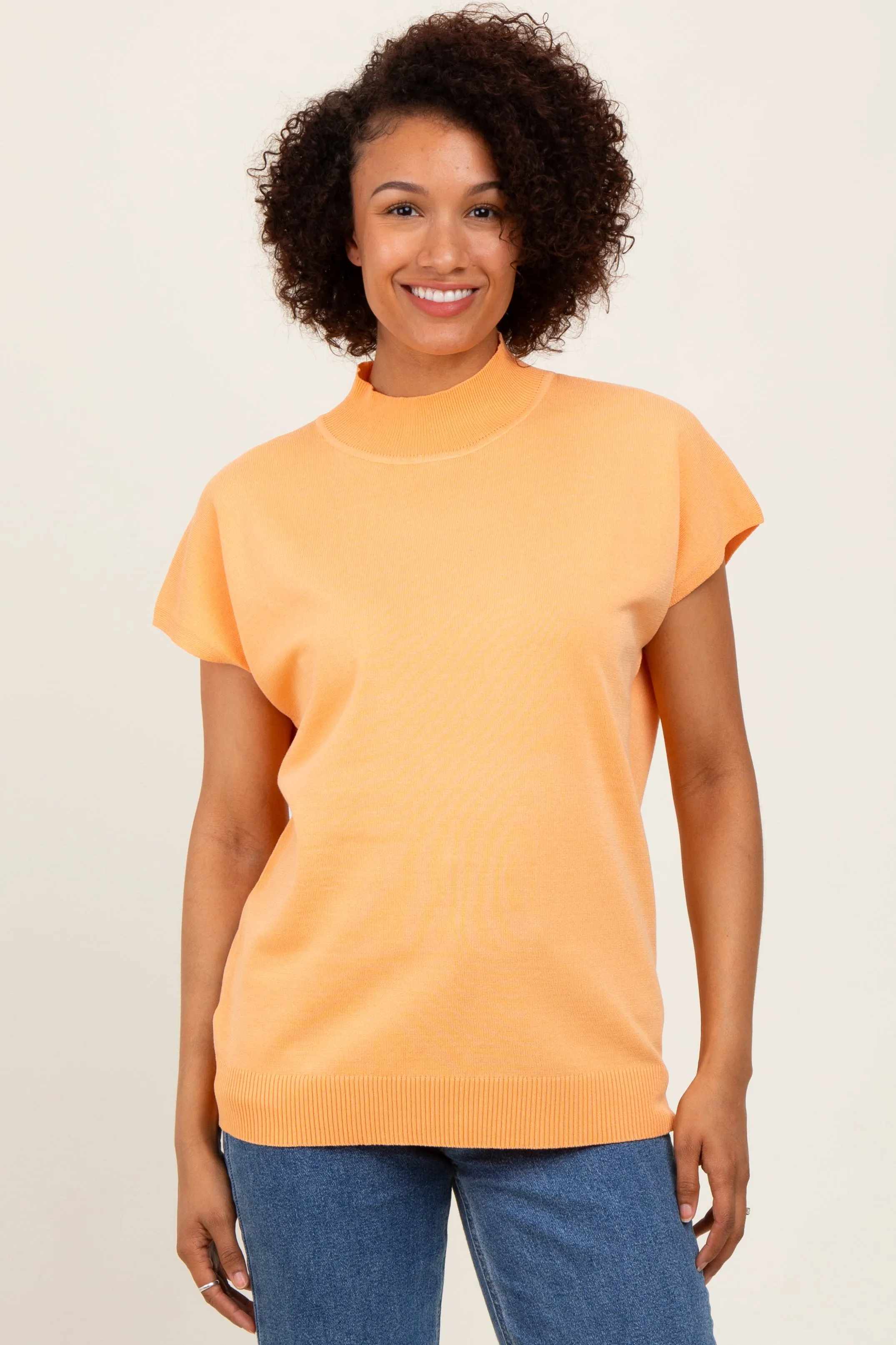Orange Mock Neck Knit Top sold by Pinkblush