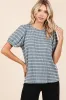 Blue Textured Knit Striped Puff Sleeve Maternity Top sold by Pinkblush