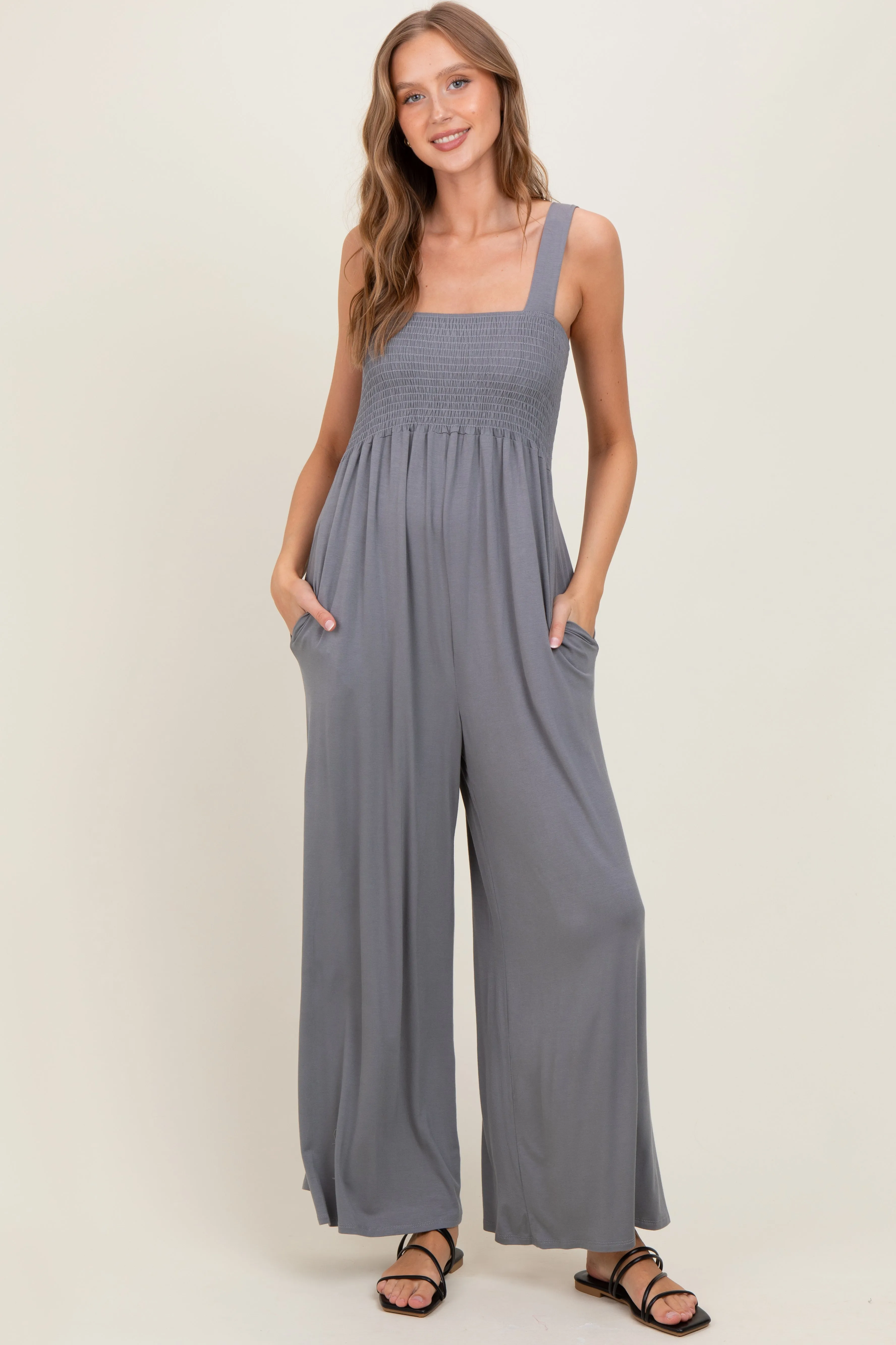 Grey Sleeveless Wide Leg Maternity Jumpsuit sold by Pinkblush product image thumbnail 4