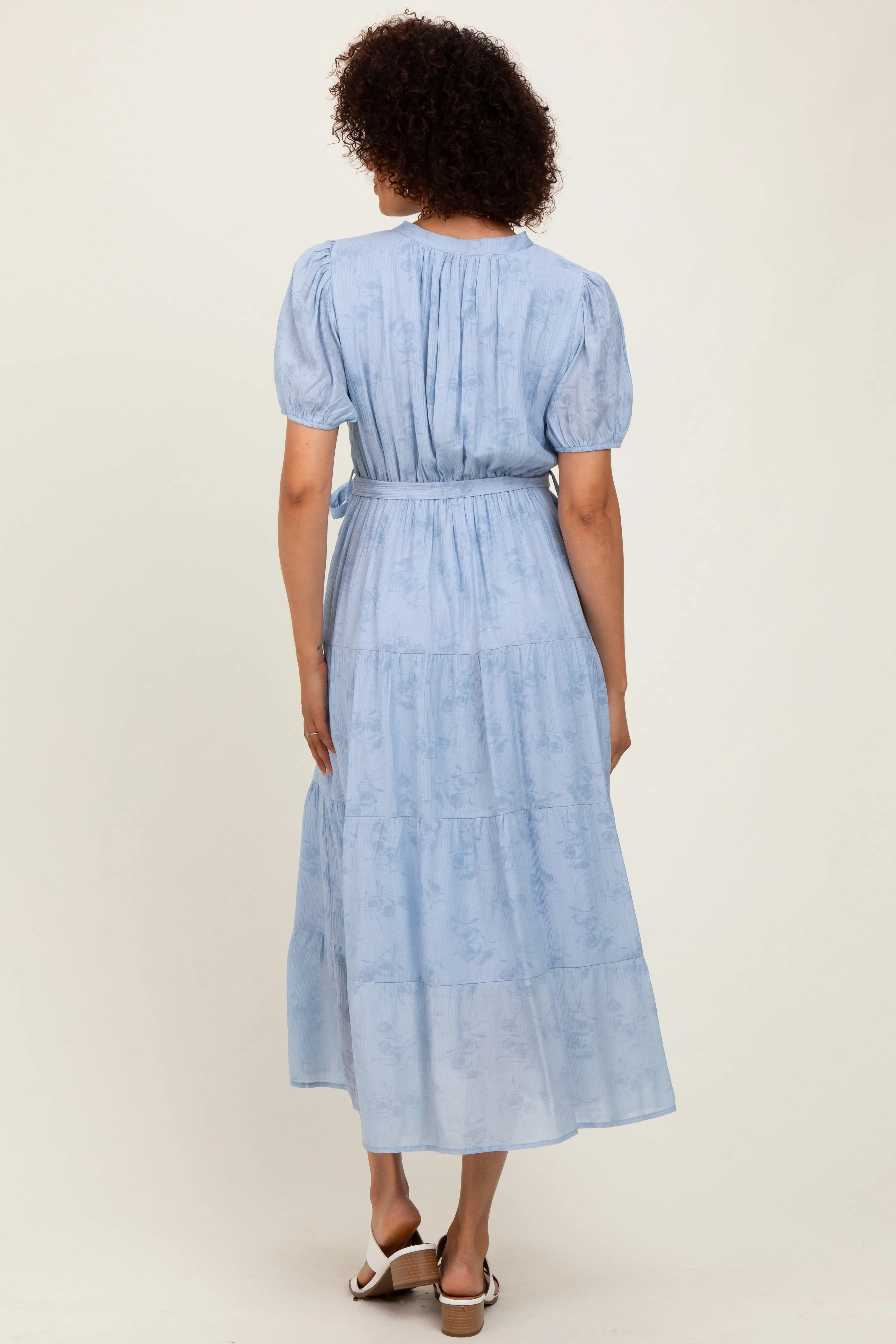 Light Blue Split Neckline Tiered Midi Dress sold by Pinkblush product image thumbnail 4