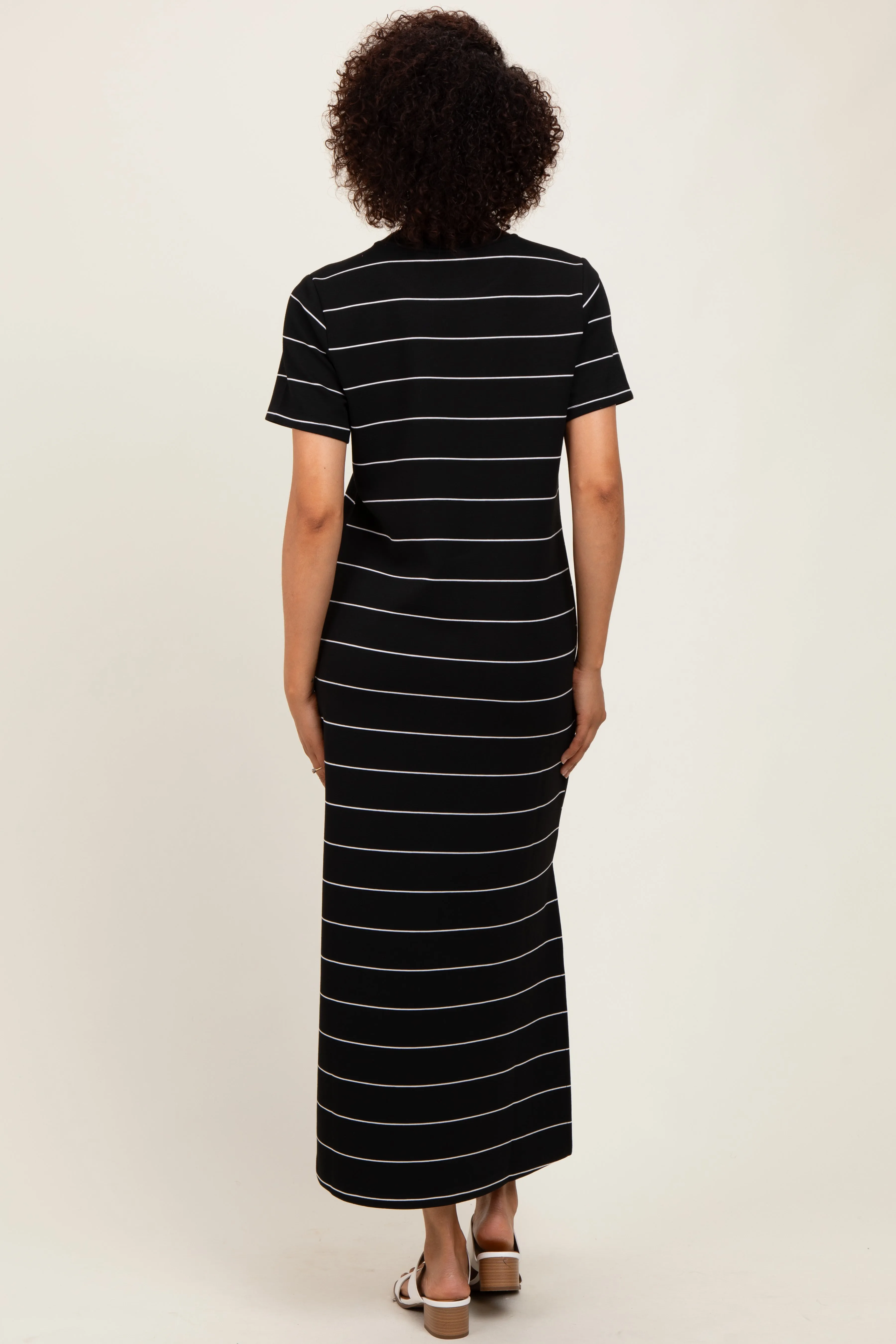 Black Striped Short Sleeve Side Slit Midi Dress sold by Pinkblush product image thumbnail 4