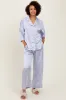 Light Blue Satin Contrast Trim Pajama Pant Set sold by Pinkblush
