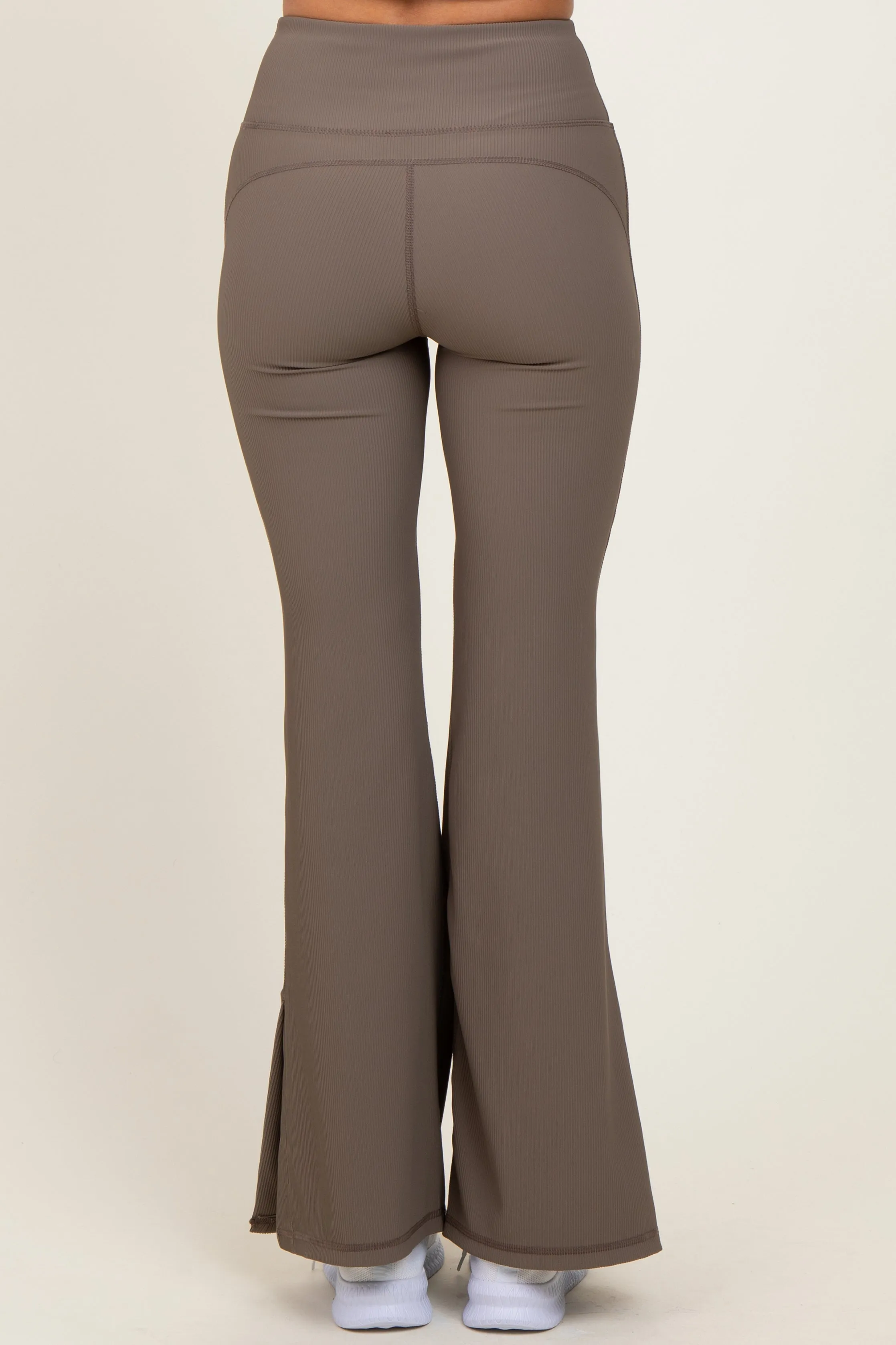 Mocha Ribbed Split Flare Leggings sold by Pinkblush product image thumbnail 5