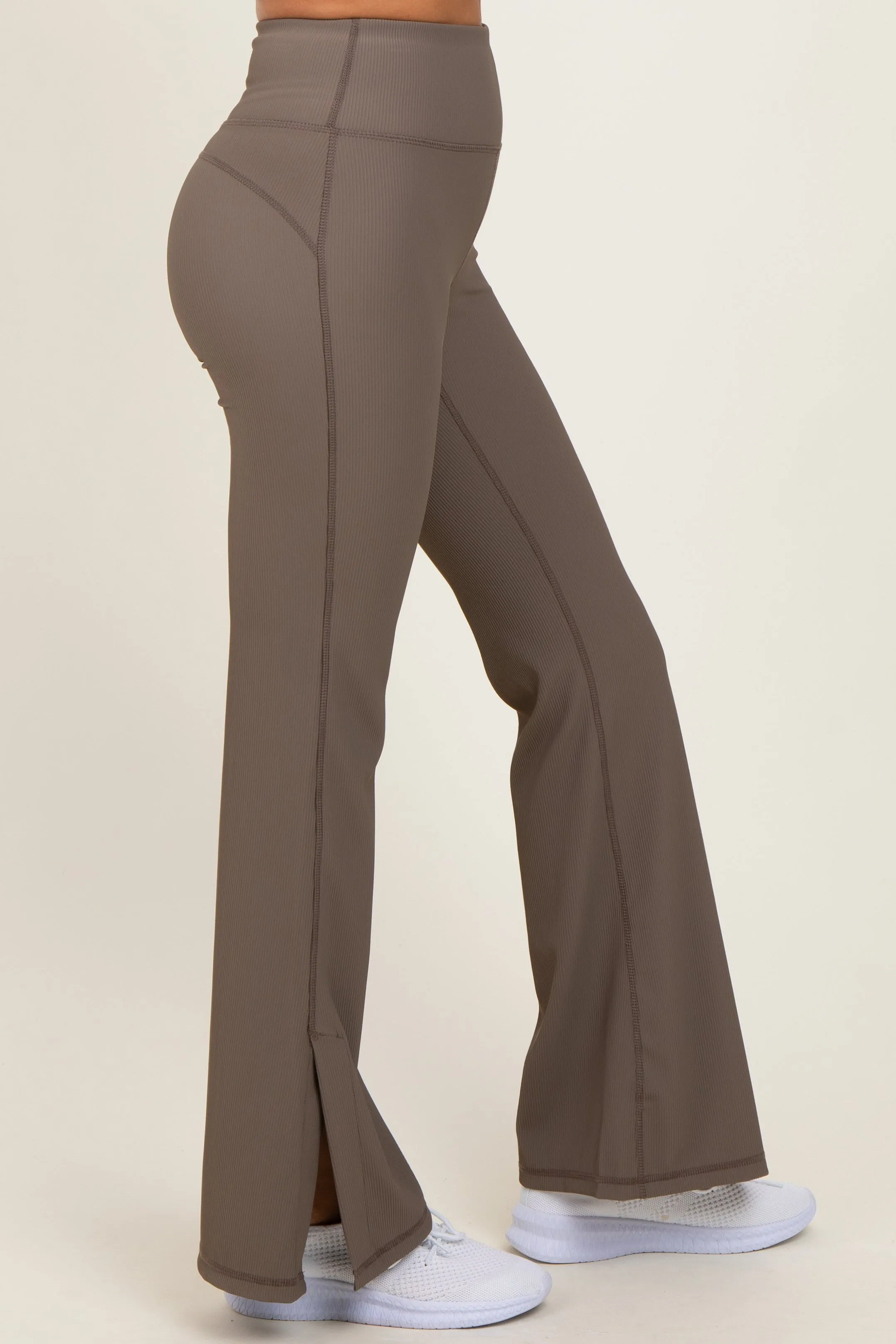 Mocha Ribbed Split Flare Leggings sold by Pinkblush product image thumbnail 4