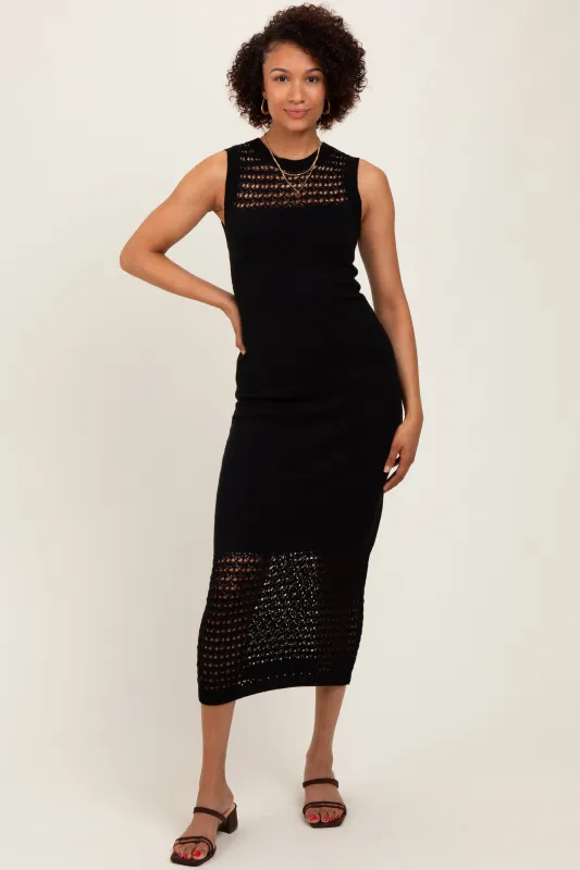 Black Crochet Knit Sleeveless Maxi Dress sold by Pinkblush