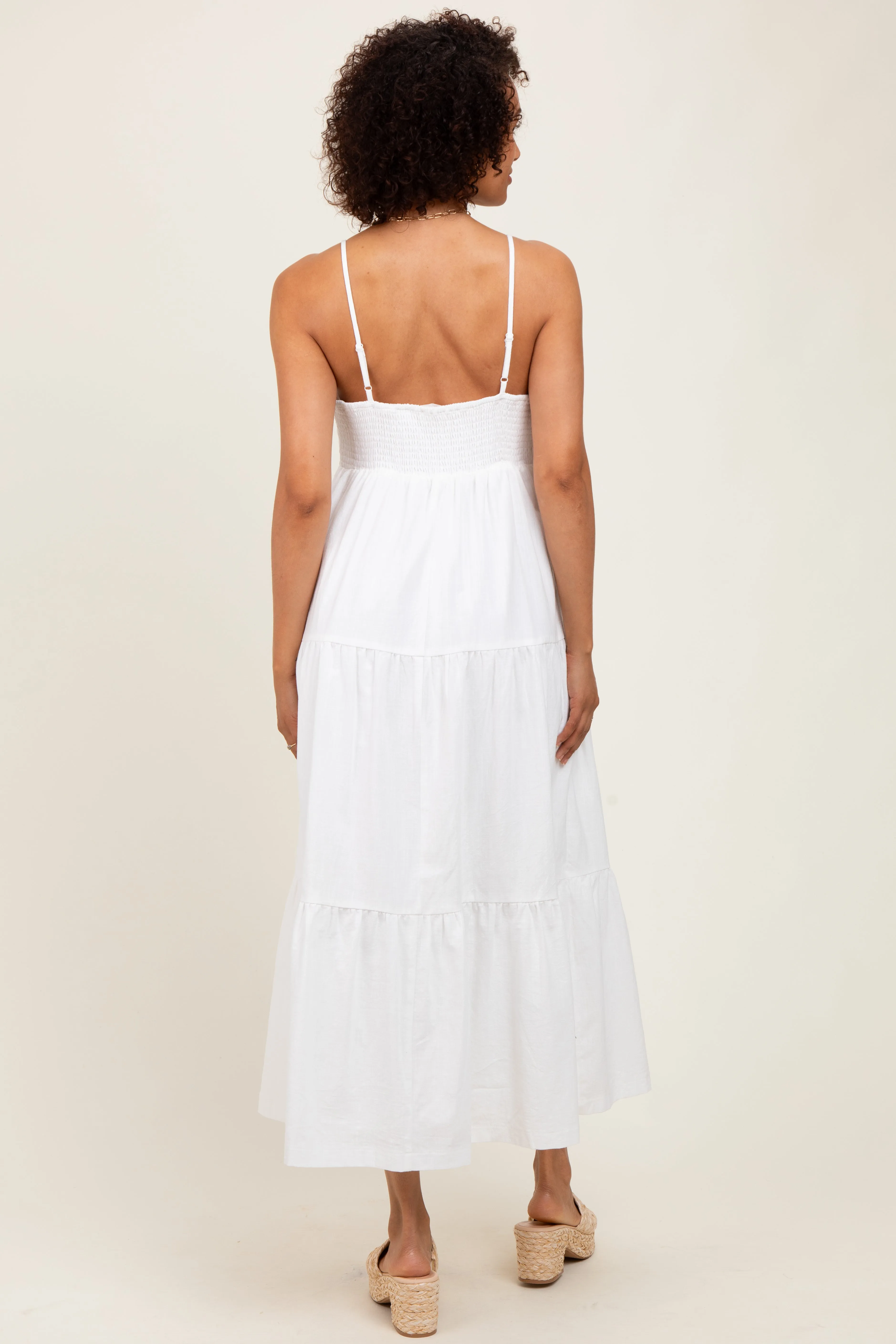 White Crochet Flare Smocked Maxi Dress sold by Pinkblush product image thumbnail 4