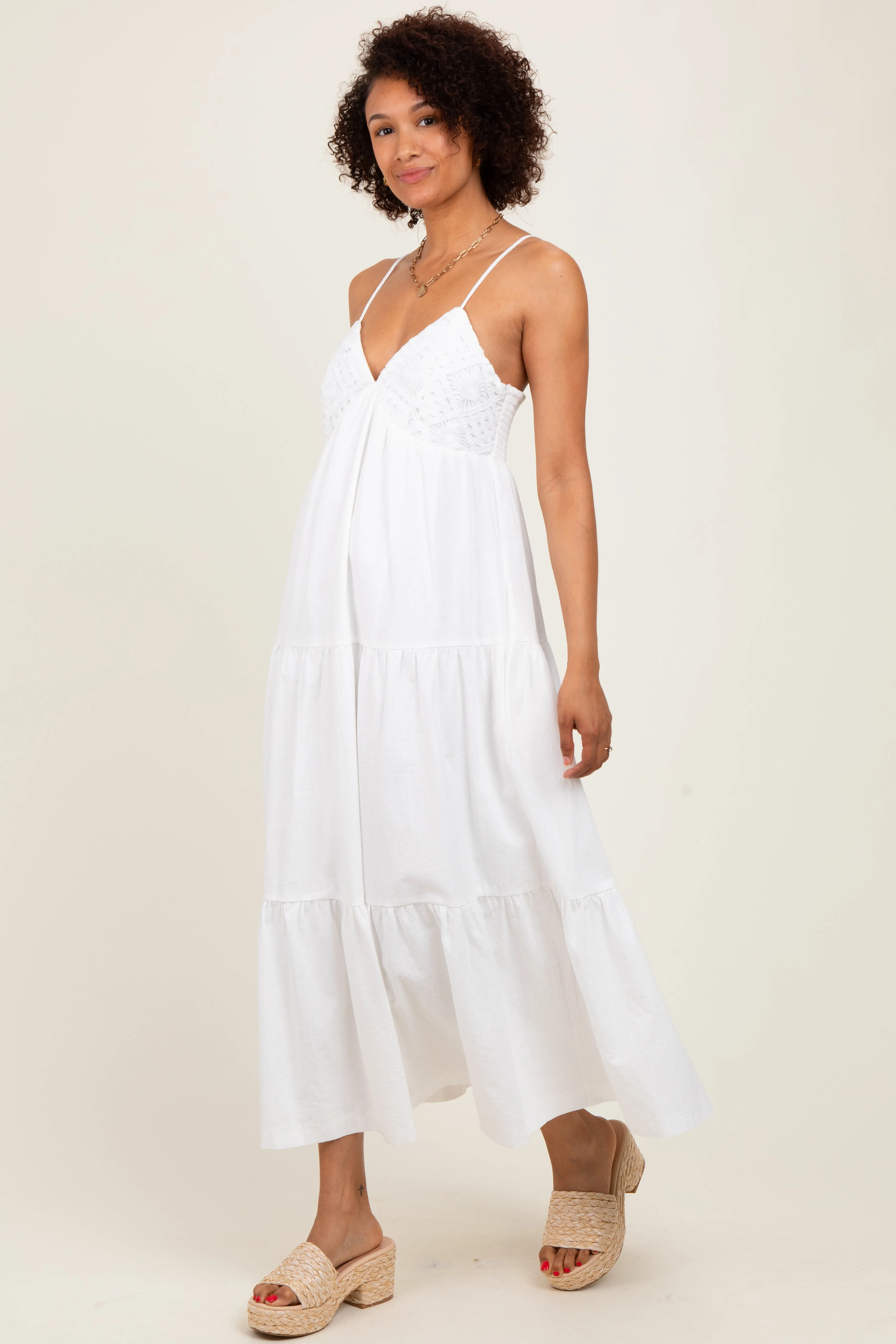White Crochet Flare Smocked Maxi Dress sold by Pinkblush product image thumbnail 3