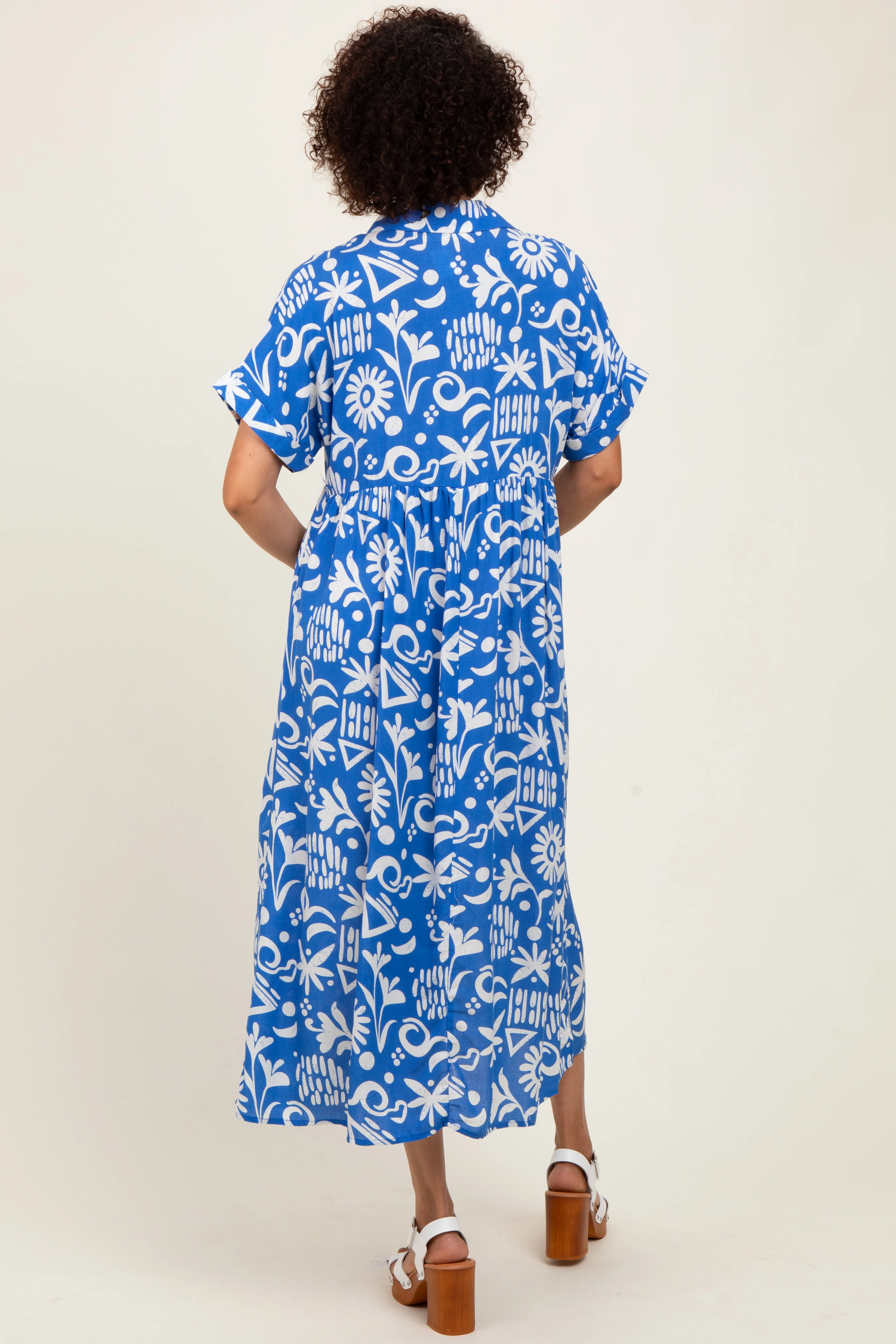 Blue Abstract Floral Shirt Midi Dress sold by Pinkblush product image thumbnail 3