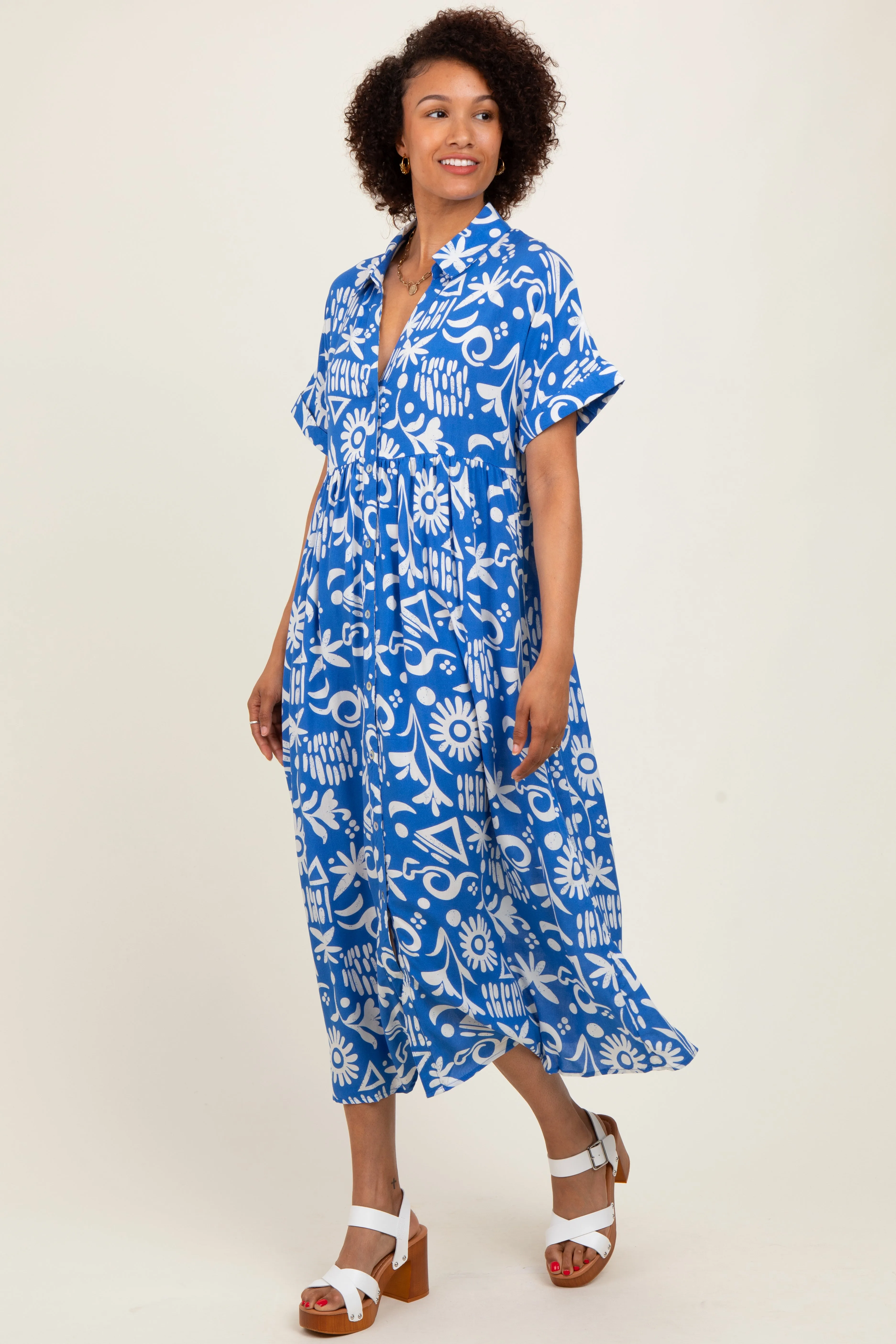 Blue Abstract Floral Shirt Midi Dress sold by Pinkblush product image thumbnail 2