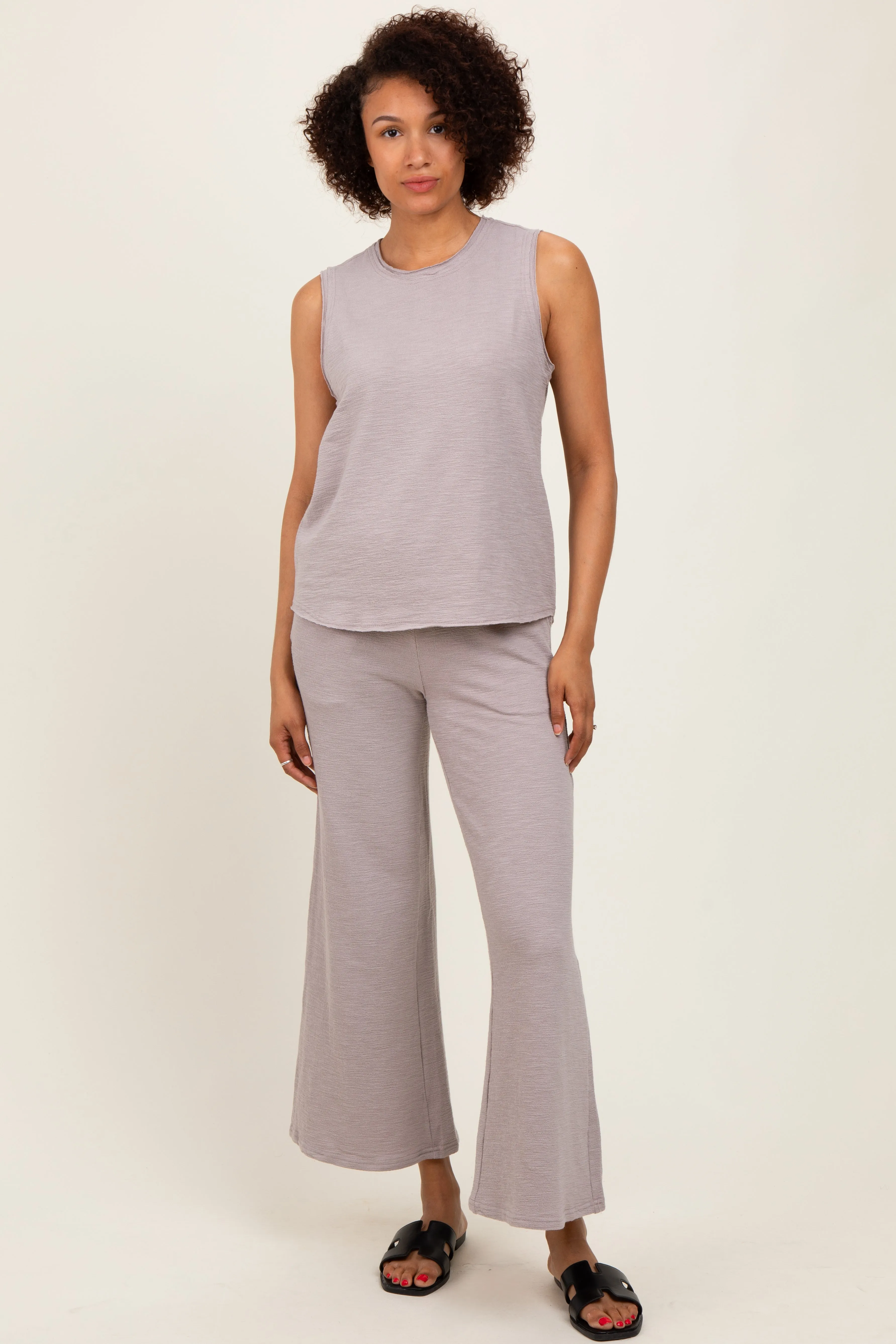 Light Mocha Slub Knit Pants Set sold by Pinkblush