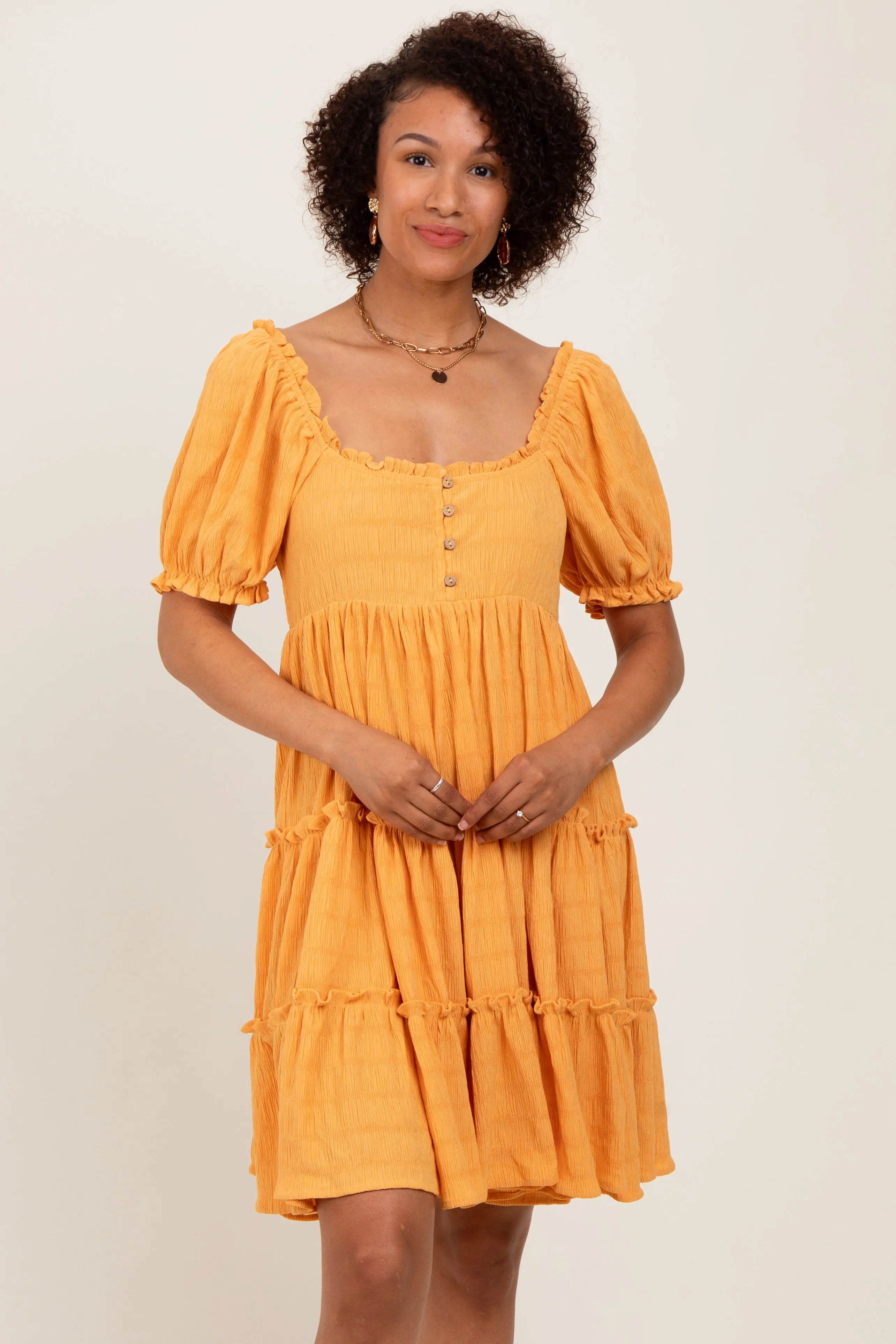 Orange Button Up Ruffle Tiered Dress sold by Pinkblush product image thumbnail 2