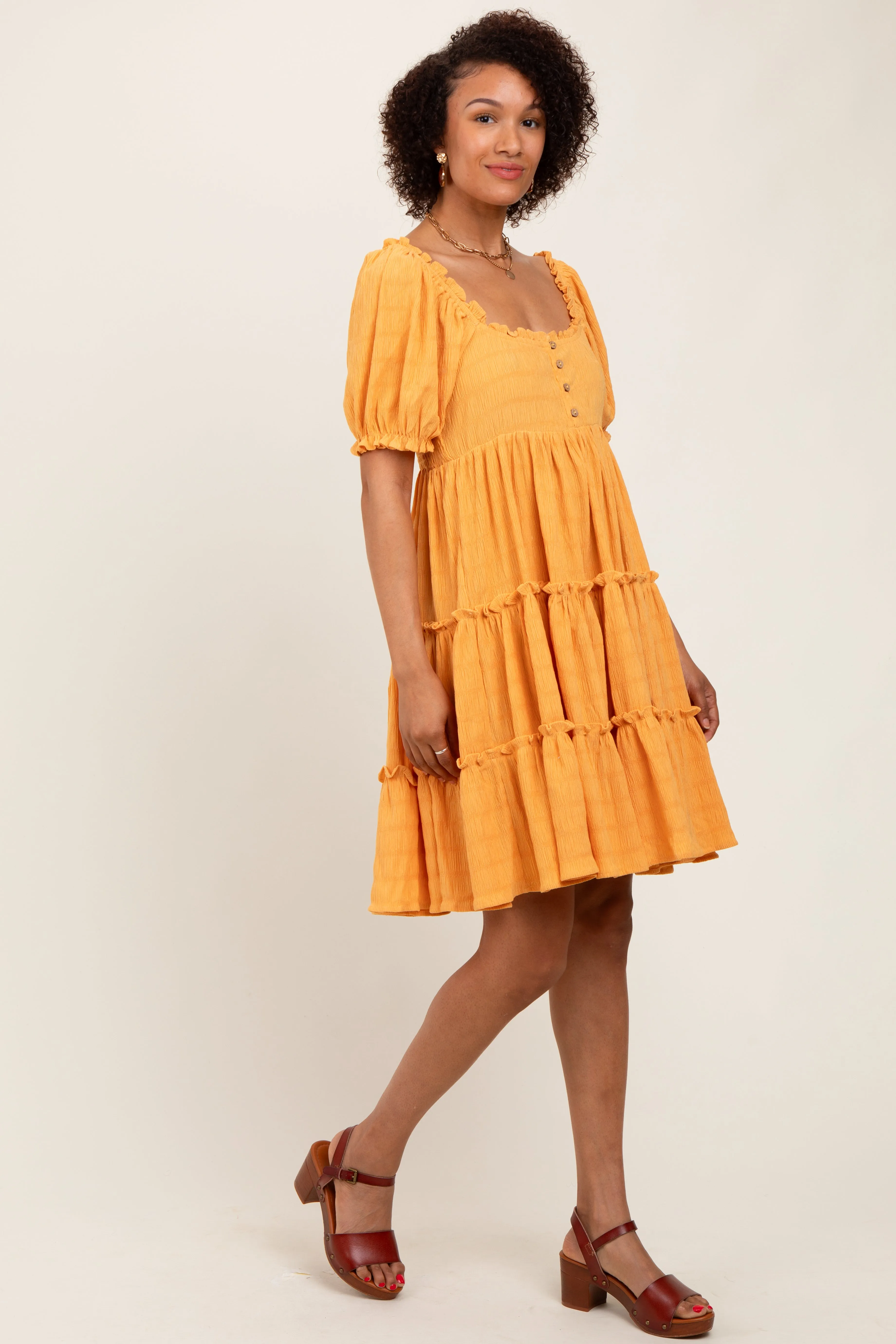 Orange Button Up Ruffle Tiered Dress sold by Pinkblush product image thumbnail 3