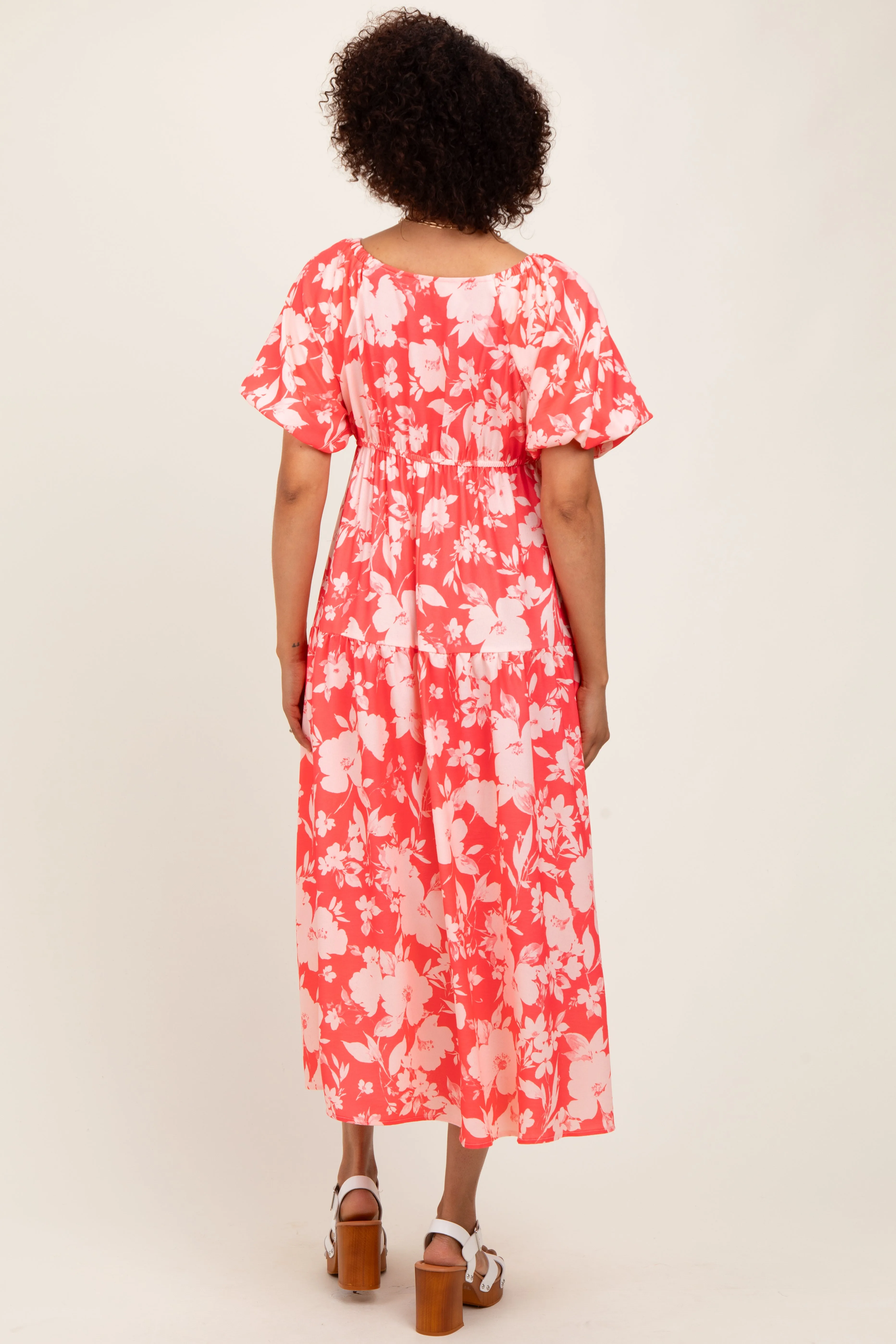 Coral Bubble Short Sleeve Maxi Dress W/ Side Pocket sold by Pinkblush product image thumbnail 4