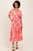 Coral Bubble Short Sleeve Maxi Dress W/ Side Pocket sold by Pinkblush