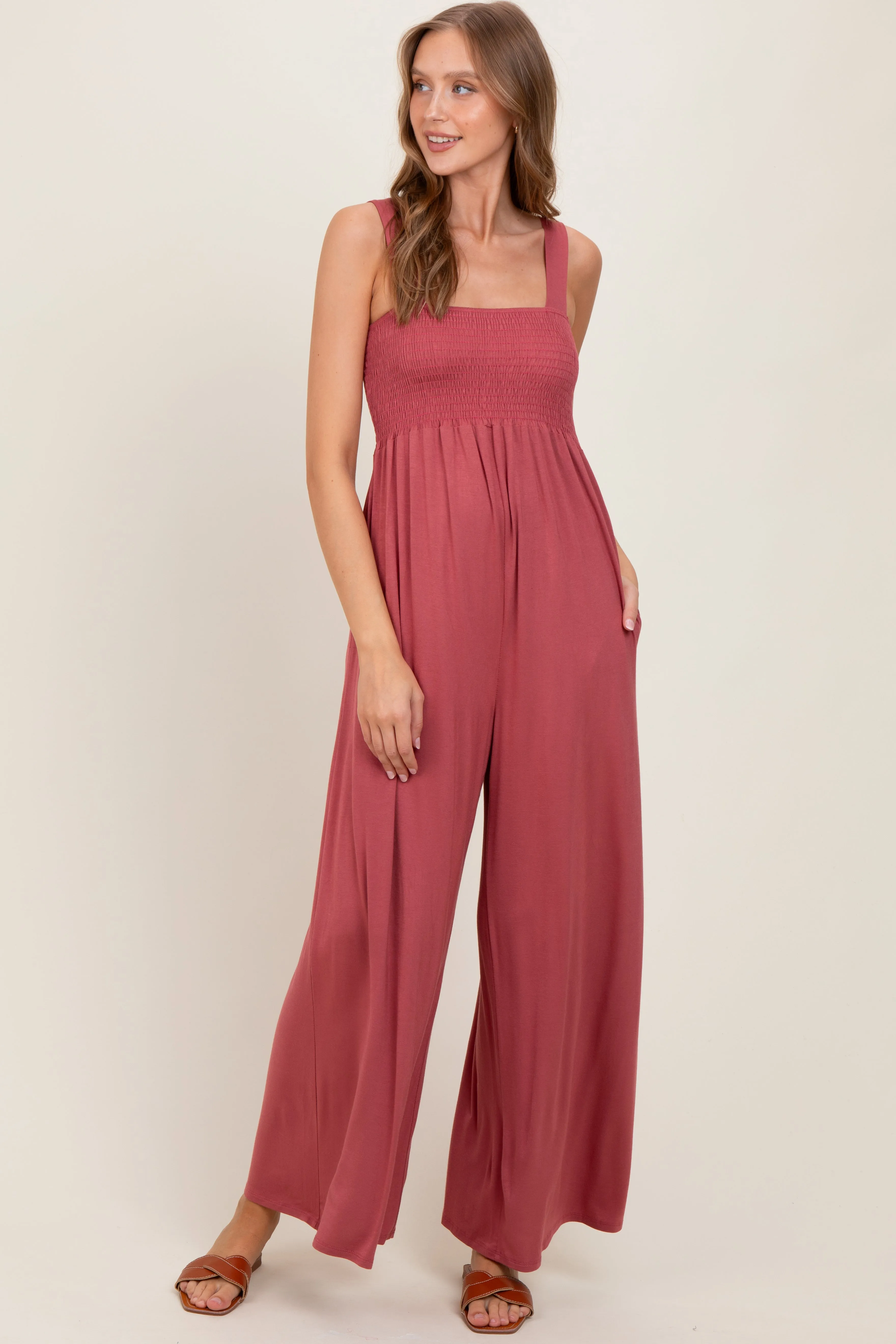 Pink Sleeveless Wide Leg Maternity Jumpsuit sold by Pinkblush product image thumbnail 4
