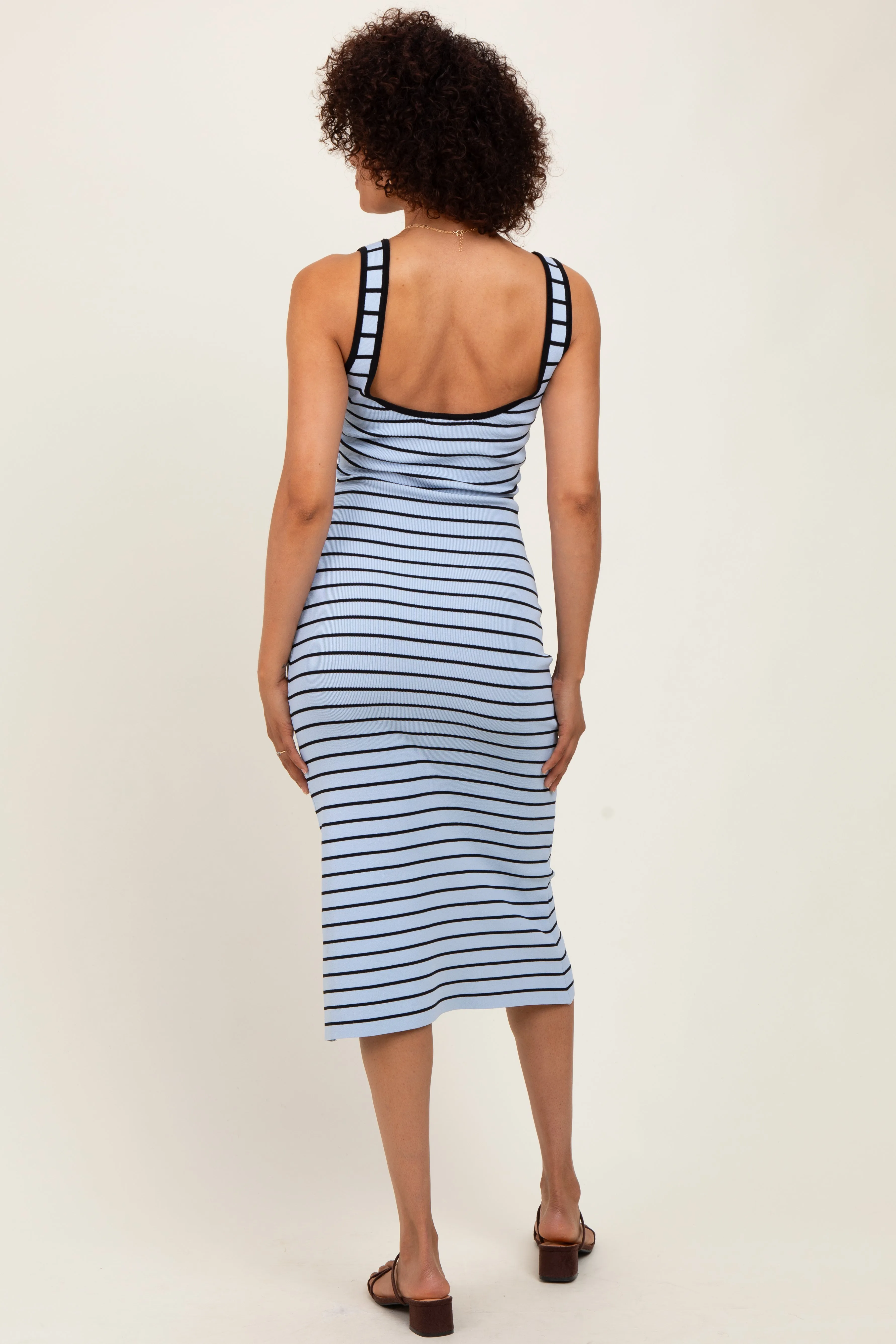 Light Blue Striped Knit Square Neck Midi Dress sold by Pinkblush product image thumbnail 4