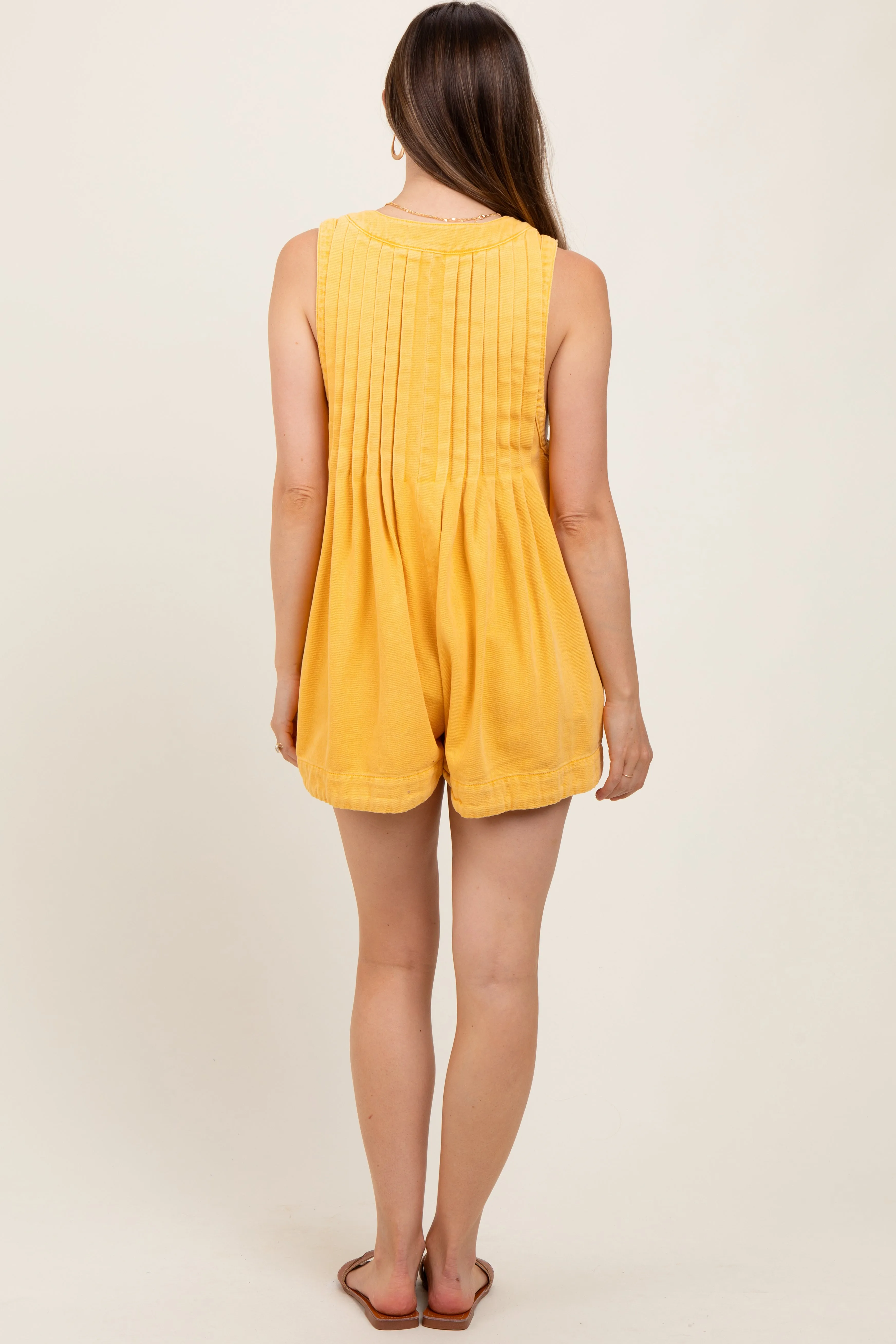 Yellow Deep V-Neck Pleated Front Tie Sleeveless Maternity Romper sold by Pinkblush product image thumbnail 3