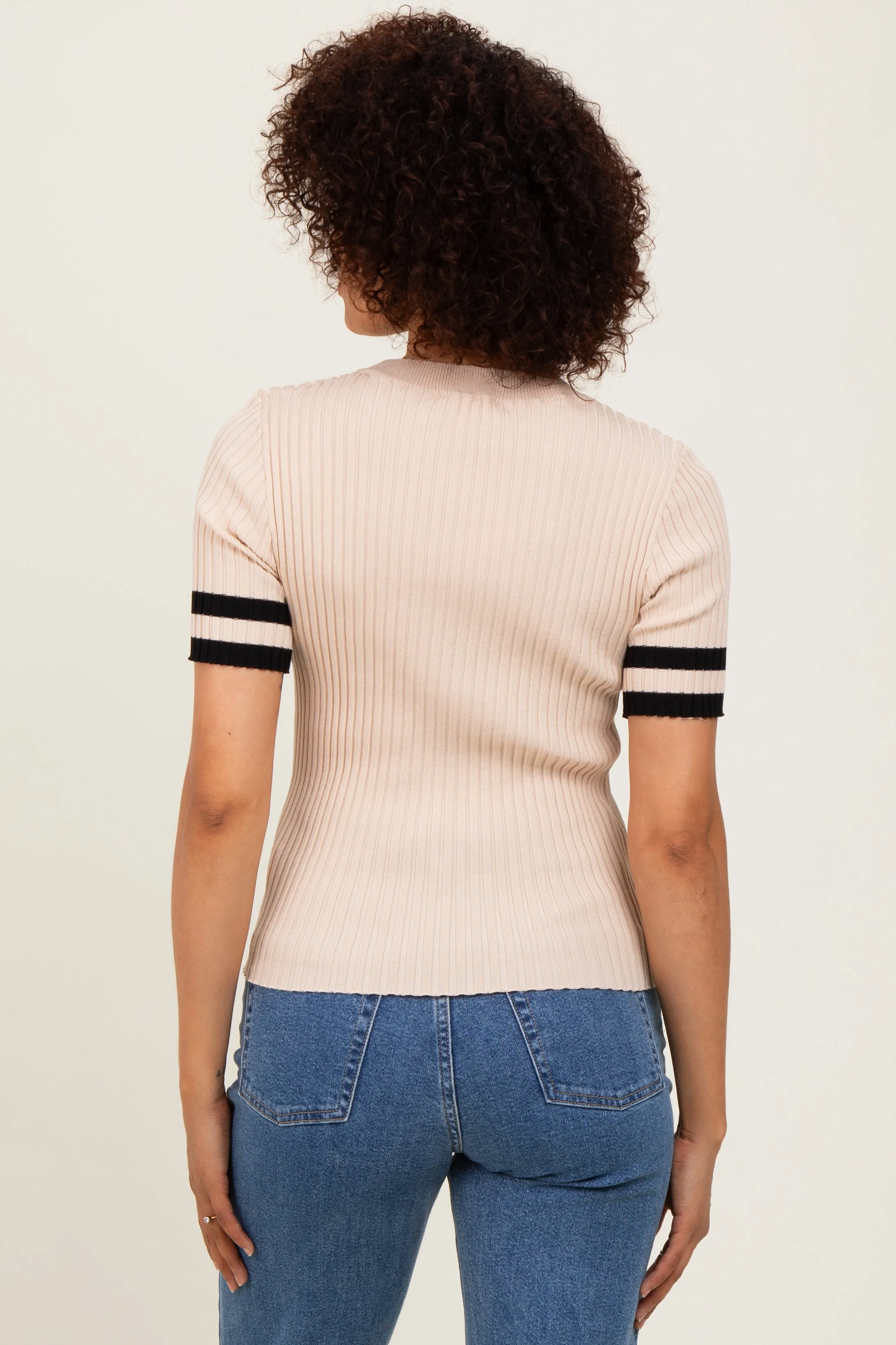 Beige Striped Short Sleeve Knit Top sold by Pinkblush product image thumbnail 4