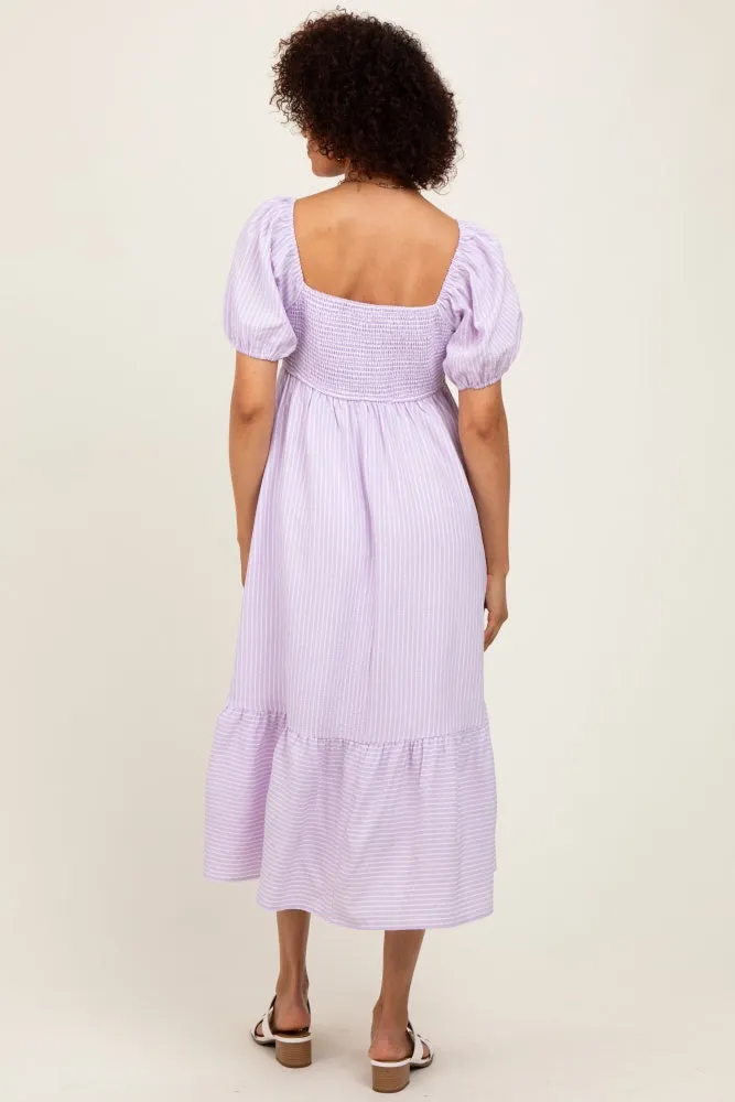Lavender Sweetheart Stripe Smocked Back Midi Dress sold by Pinkblush product image thumbnail 4