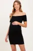 Black Off Shoulder Knit Maternity Mini Dress sold by Pinkblush