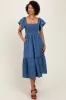 Blue Chambray Smocked Flutter Sleeve Dress sold by Pinkblush