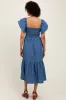 Blue Chambray Smocked Flutter Sleeve Dress sold by Pinkblush