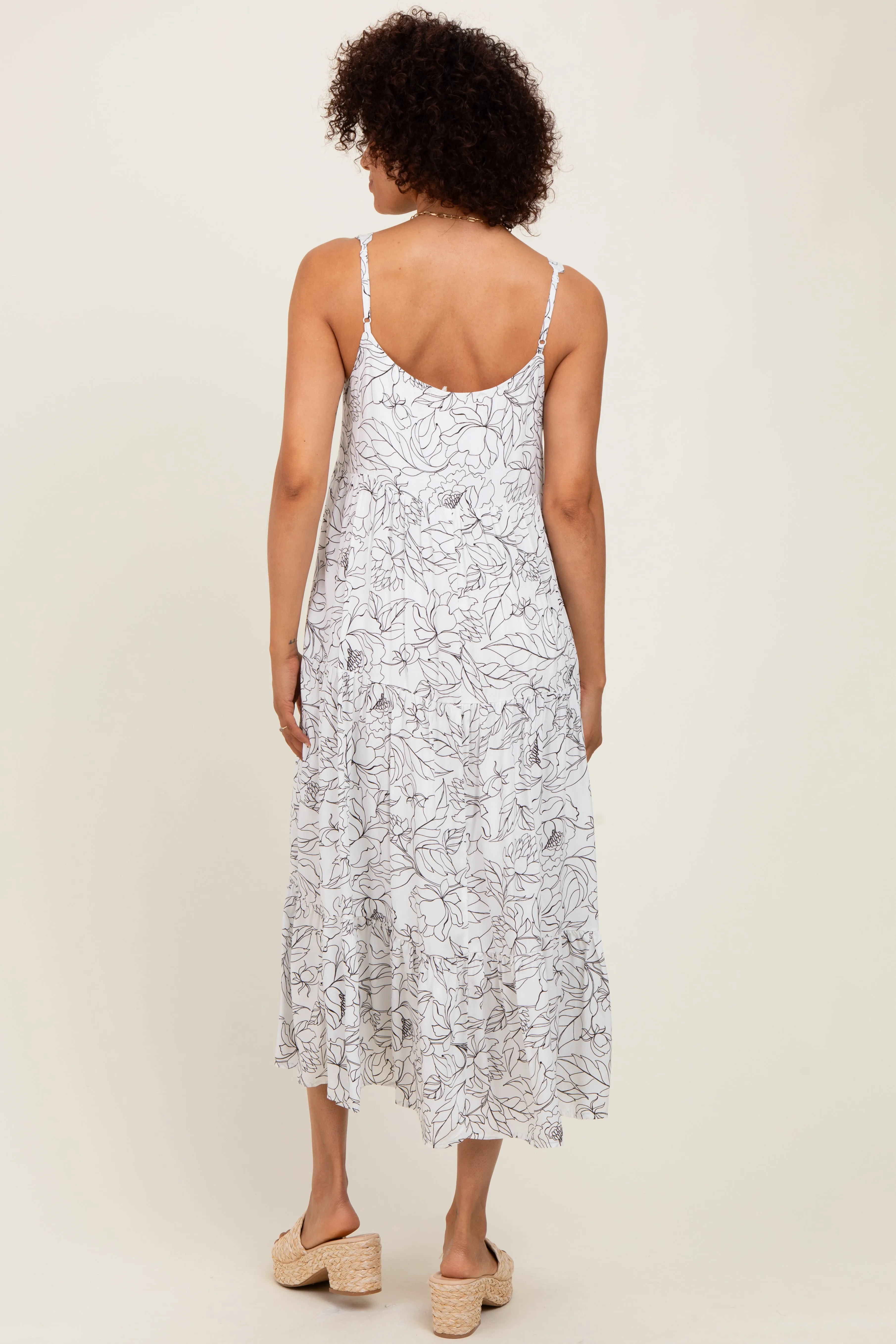 White Floral Outline Print Sleeveless Midi Dress sold by Pinkblush product image thumbnail 4