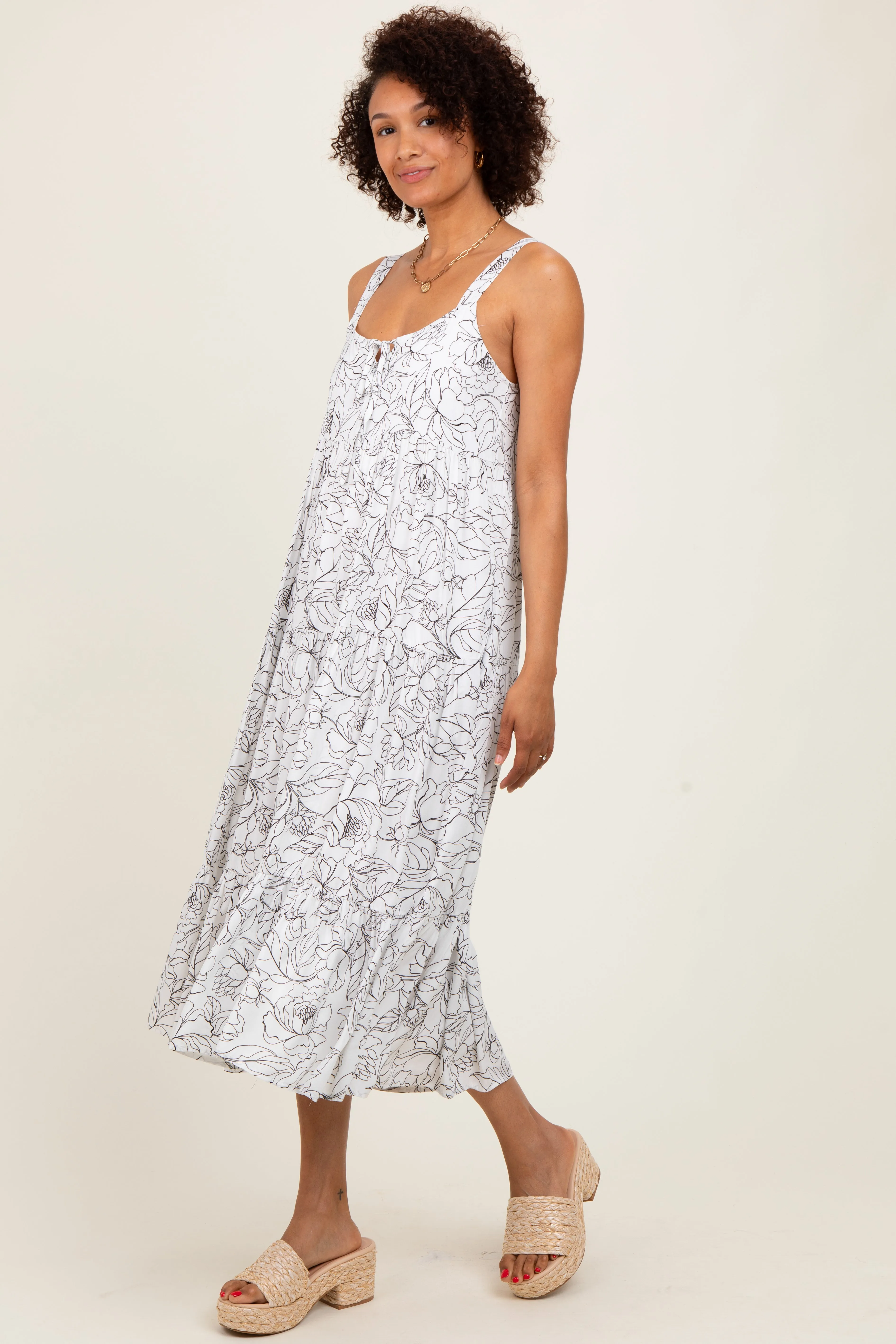 White Floral Outline Print Sleeveless Midi Dress sold by Pinkblush product image thumbnail 3