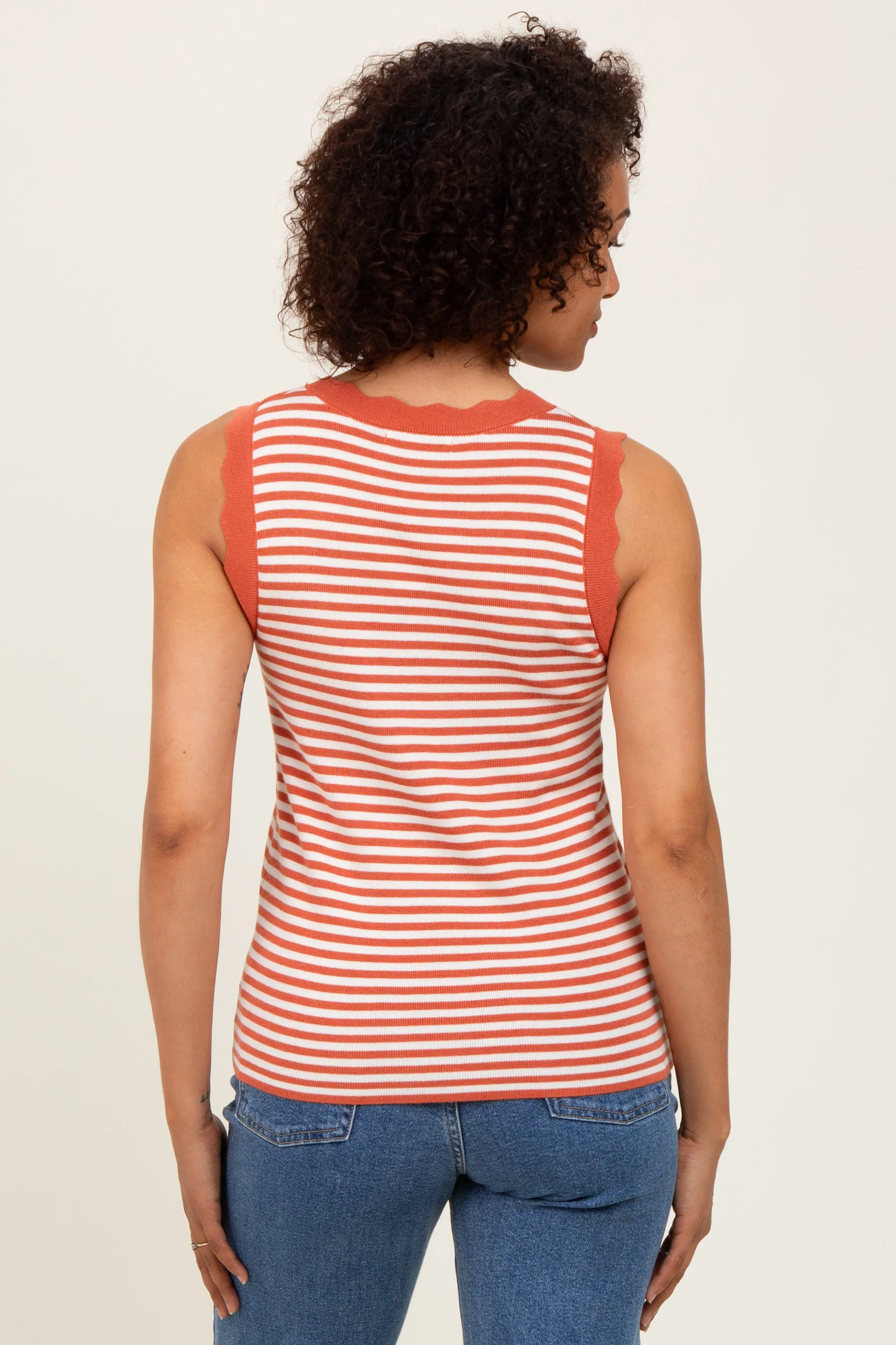 Rust Striped Knit Scallop Trim Sleeveless Top sold by Pinkblush product image thumbnail 3