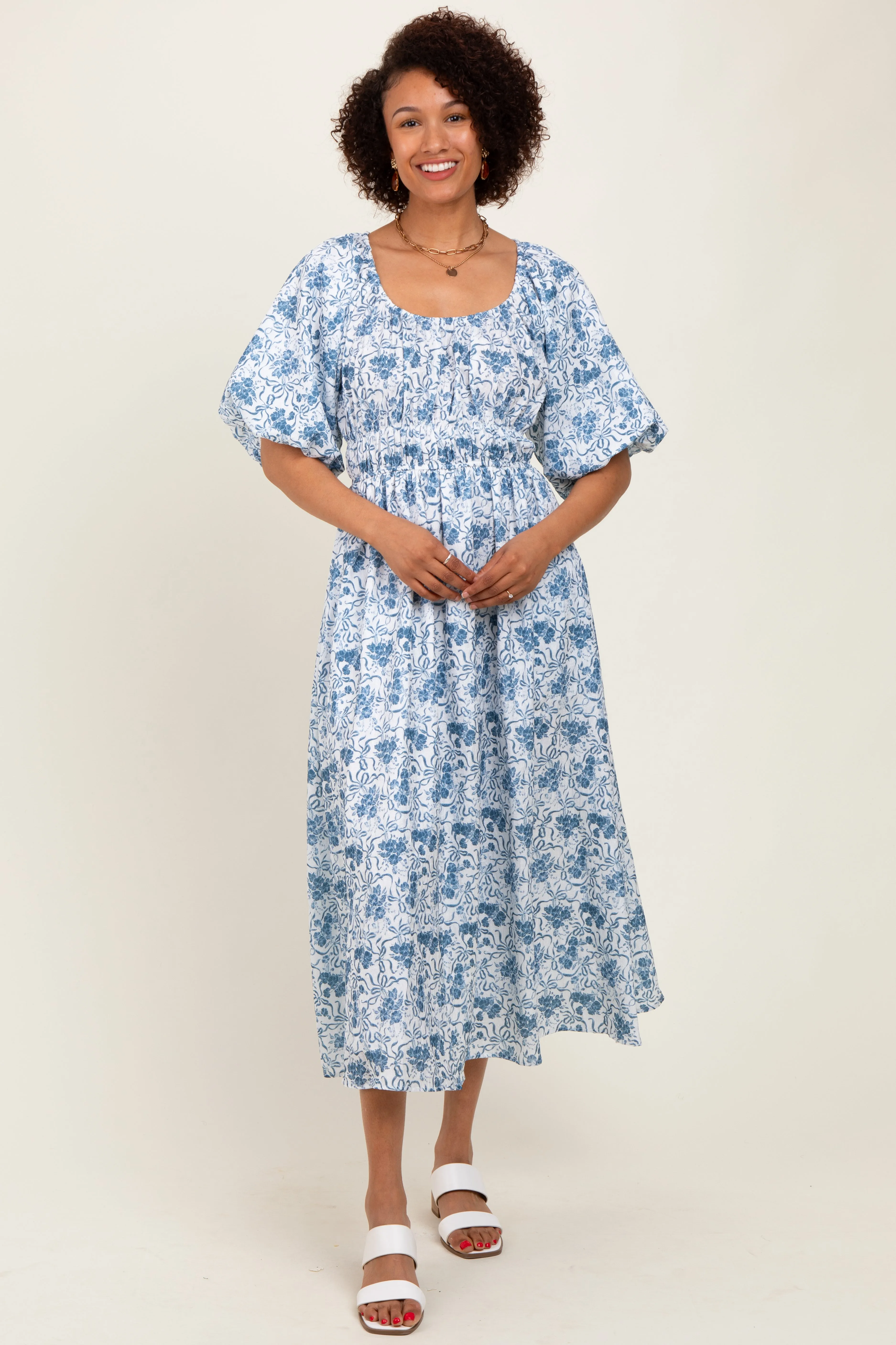 Blue Multi Printed Floral Maxi Dress sold by Pinkblush product image thumbnail 2