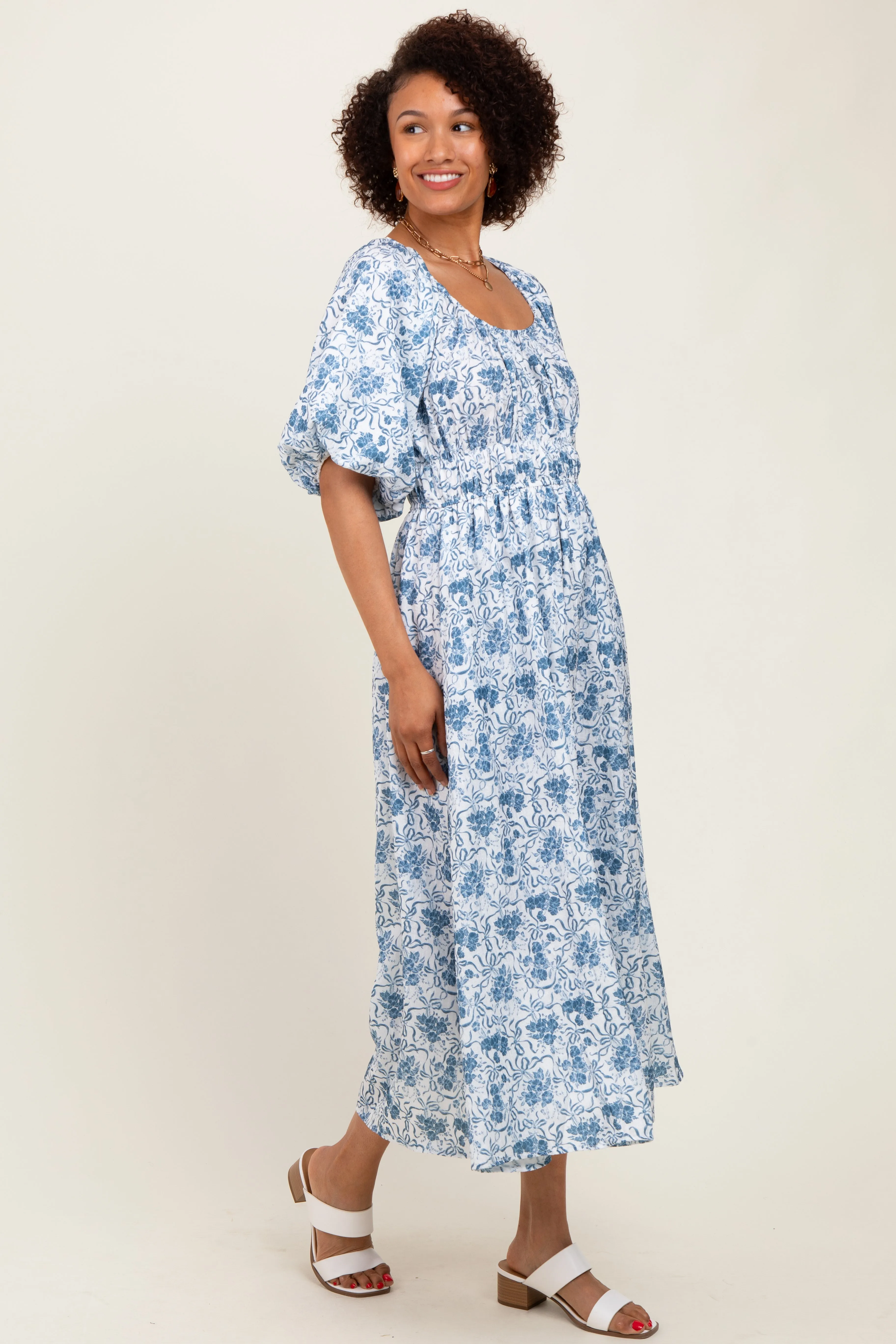 Blue Multi Printed Floral Maxi Dress sold by Pinkblush product image thumbnail 3
