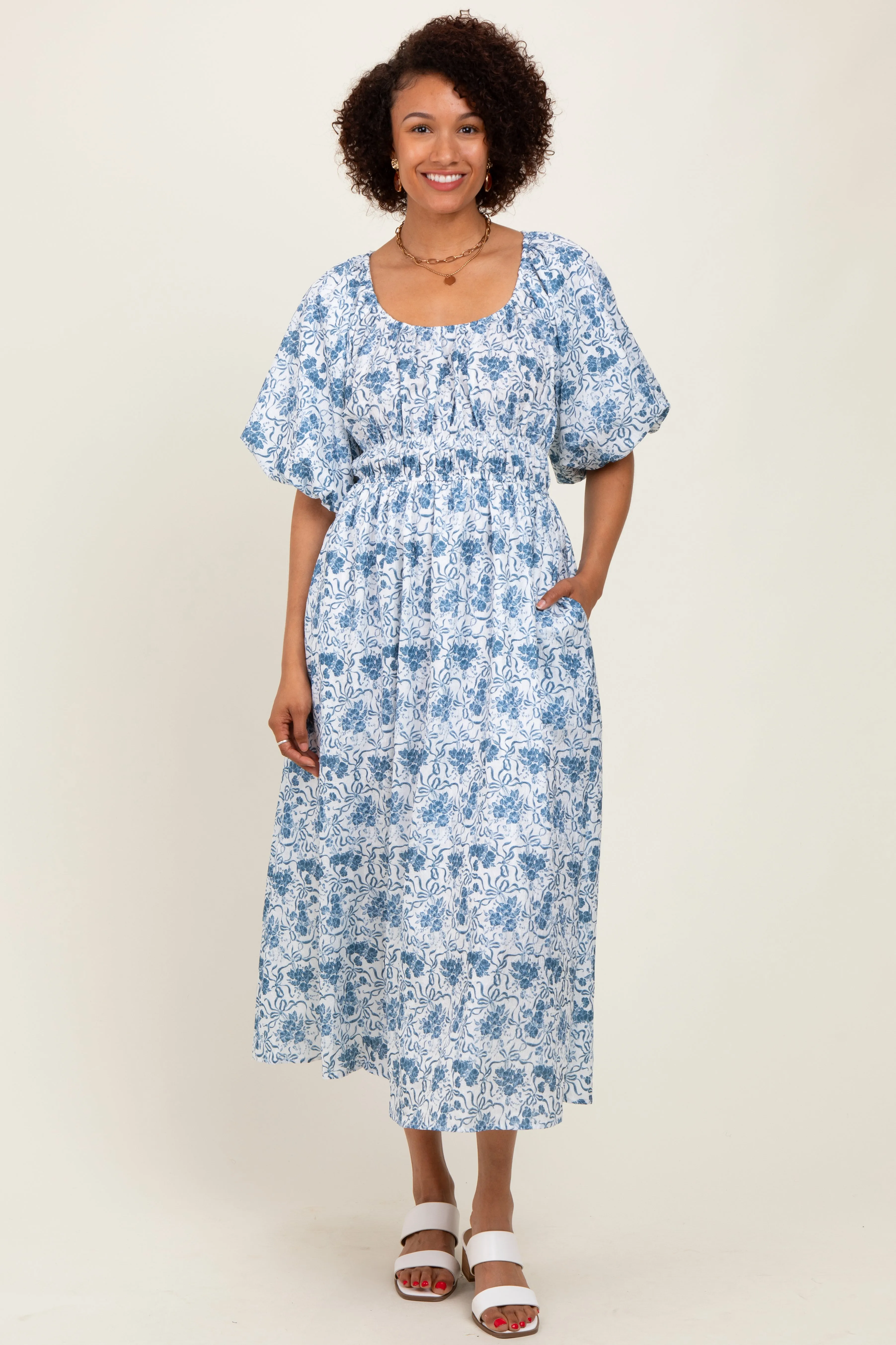 Blue Multi Printed Floral Maxi Dress sold by Pinkblush