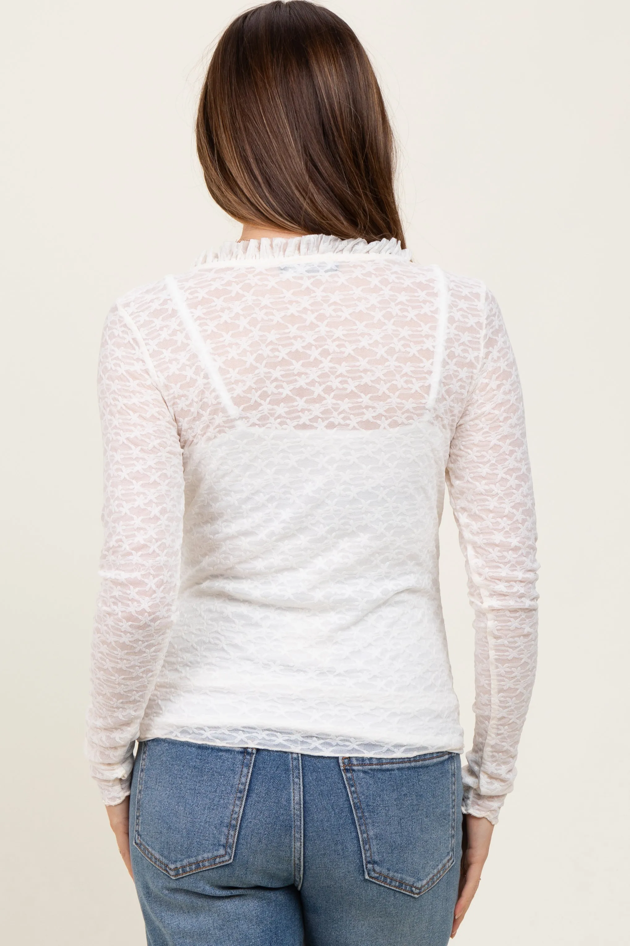 Cream Lace Ruffle Neckline Maternity Long Sleeve Top sold by Pinkblush product image thumbnail 4
