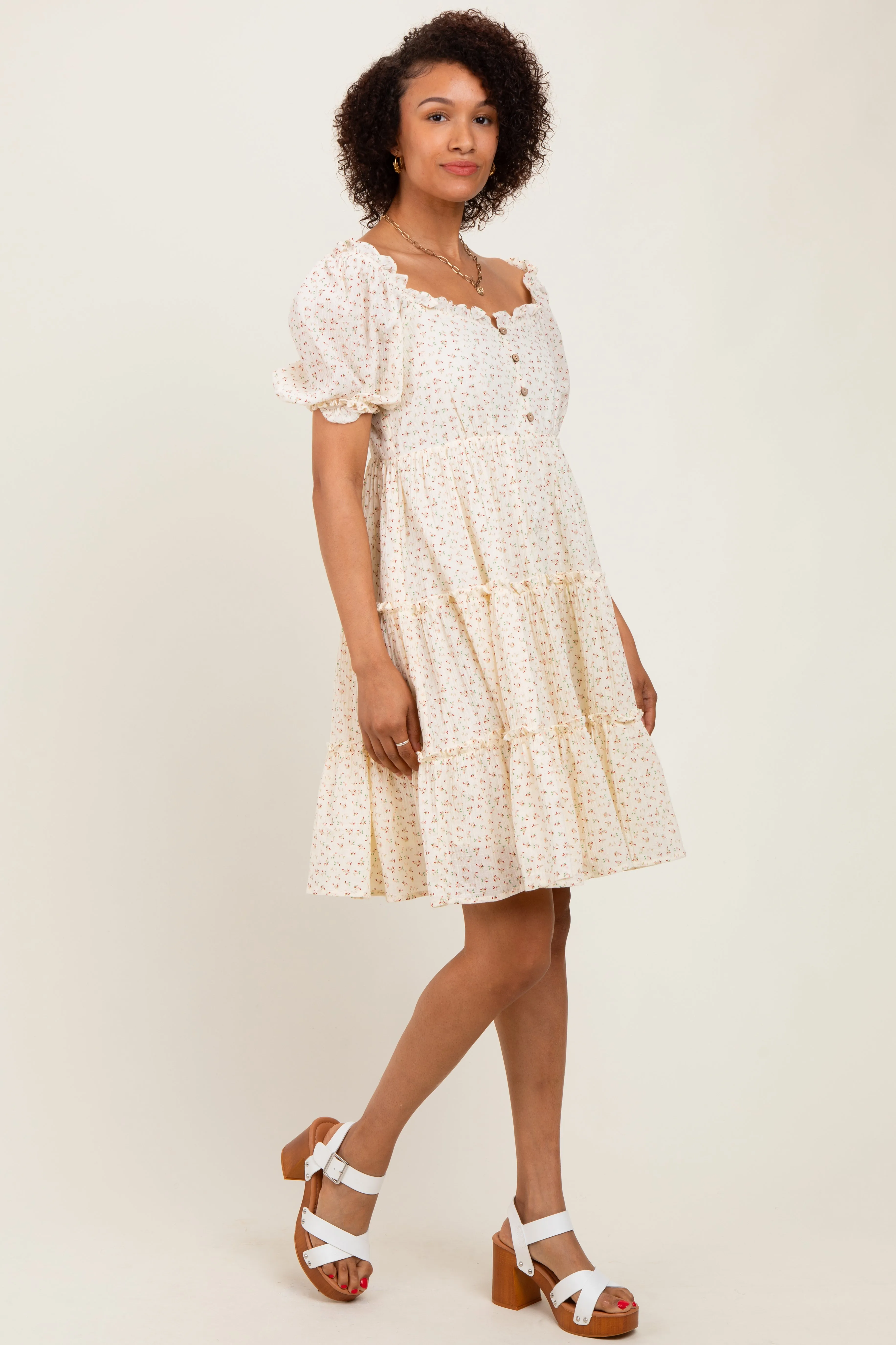 Cream Printed Button Up Ruffle Tiered Dress sold by Pinkblush product image thumbnail 2