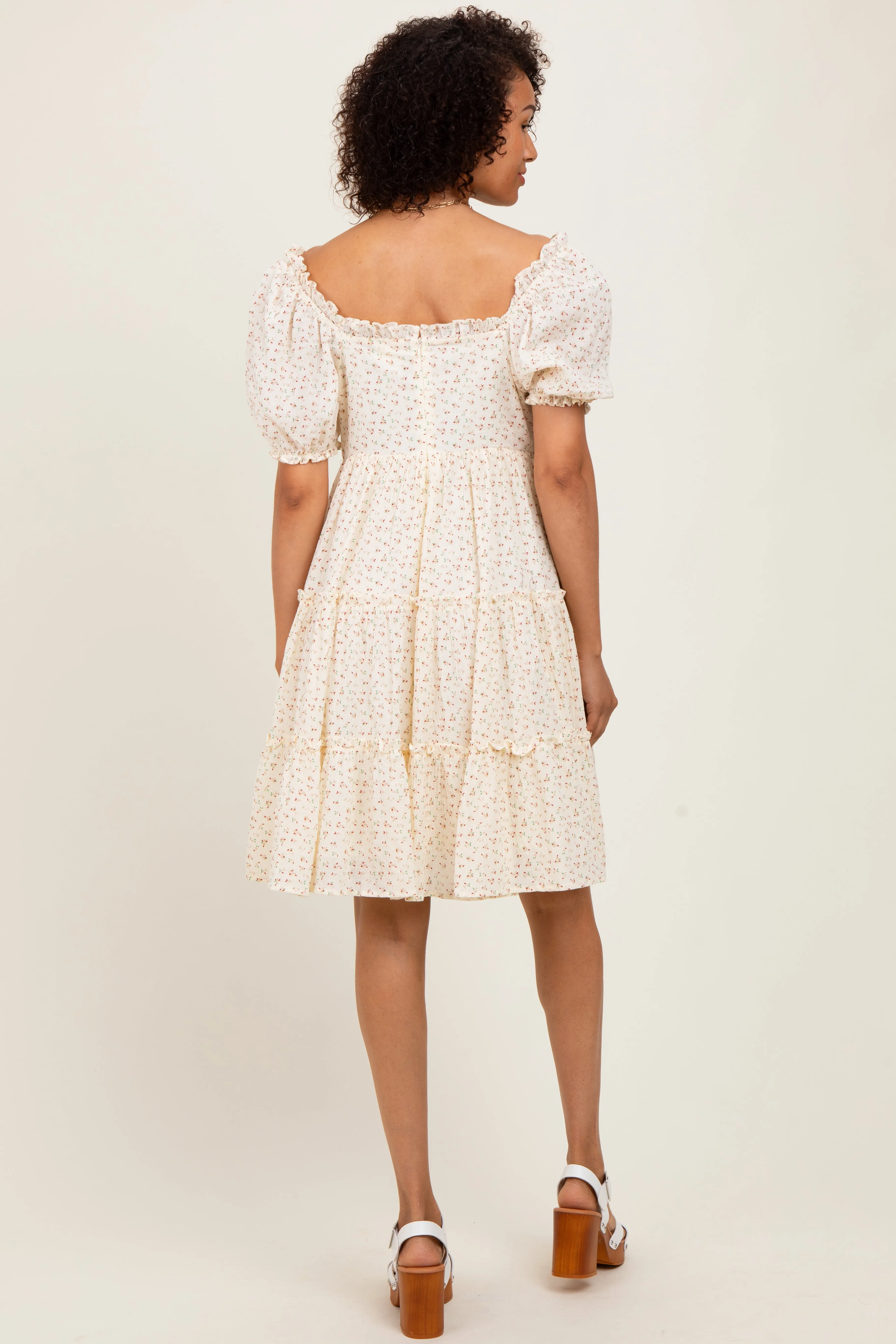 Cream Printed Button Up Ruffle Tiered Dress sold by Pinkblush product image thumbnail 3