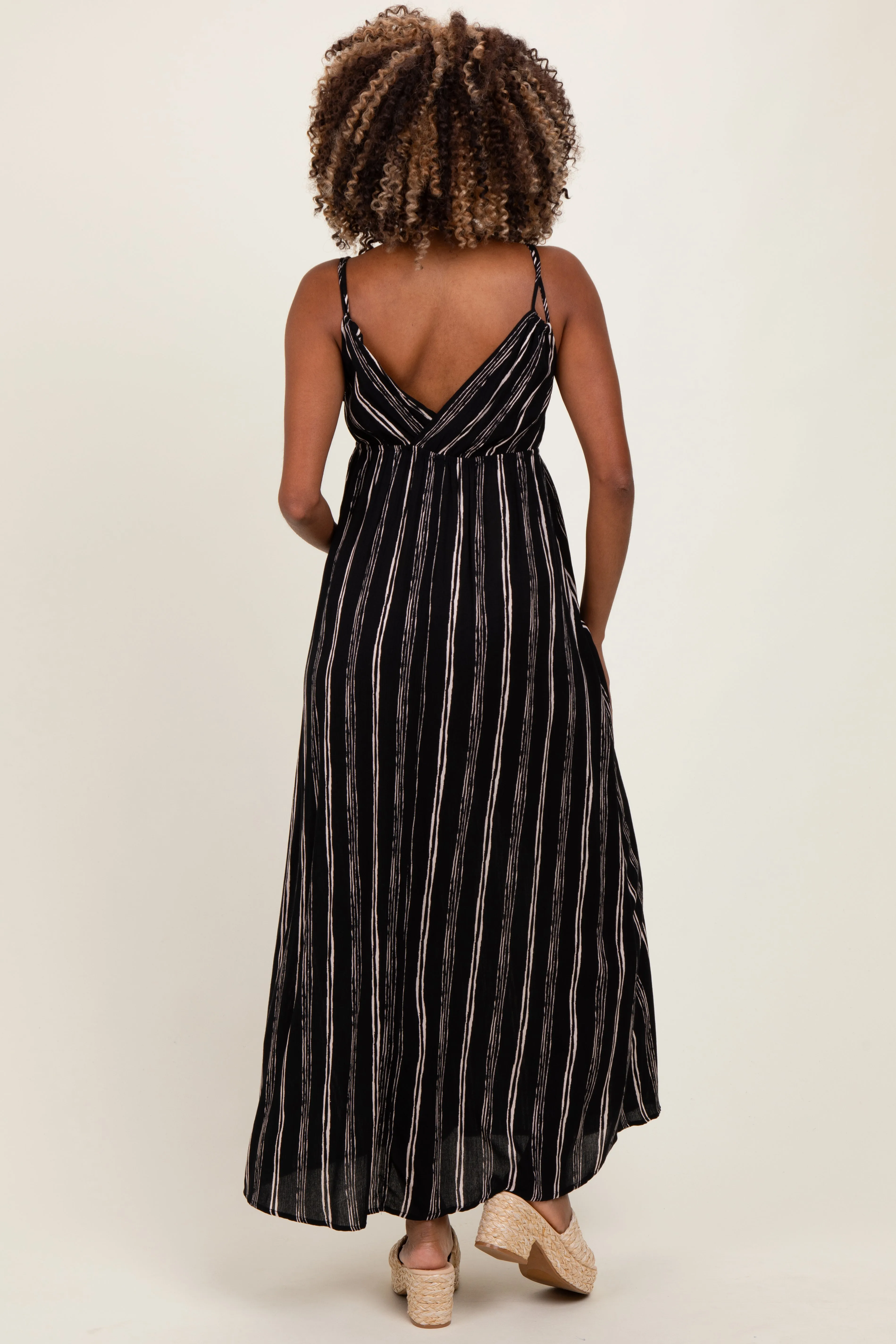 Black Striped Double Strap V-Neck Maternity Maxi Dress sold by Pinkblush product image thumbnail 4