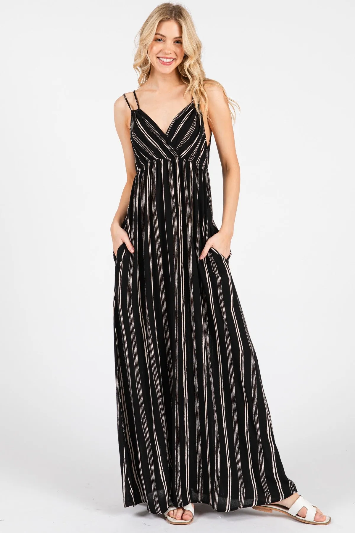 Black Striped Double Strap V-Neck Maternity Maxi Dress sold by Pinkblush product image thumbnail 5