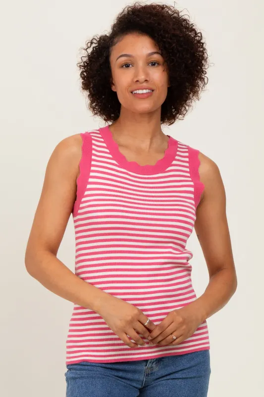 Pink Striped Knit Scallop Trim Sleeveless Top sold by Pinkblush