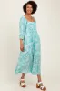 Green Floral Square Neck 3/4 Sleeve Maxi Dress sold by Pinkblush