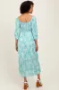 Green Floral Square Neck 3/4 Sleeve Maxi Dress sold by Pinkblush