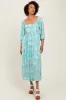Green Floral Square Neck 3/4 Sleeve Maxi Dress sold by Pinkblush