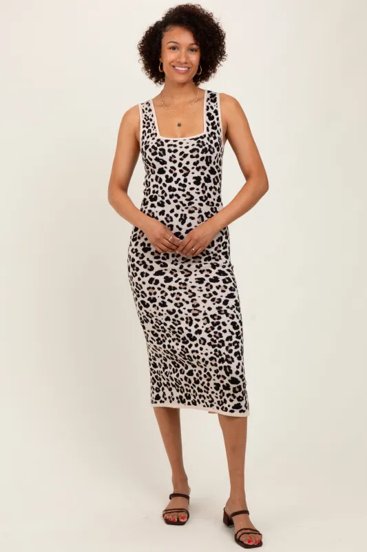 Multicolor Knit Sleeveless Leopard Print Midi Dress sold by Pinkblush