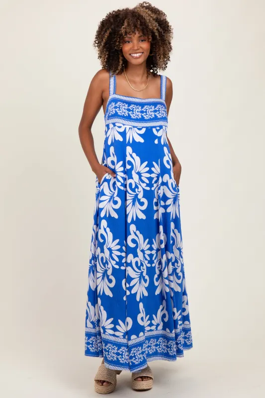 Blue Resort Border Print Maternity Maxi Dress sold by Pinkblush