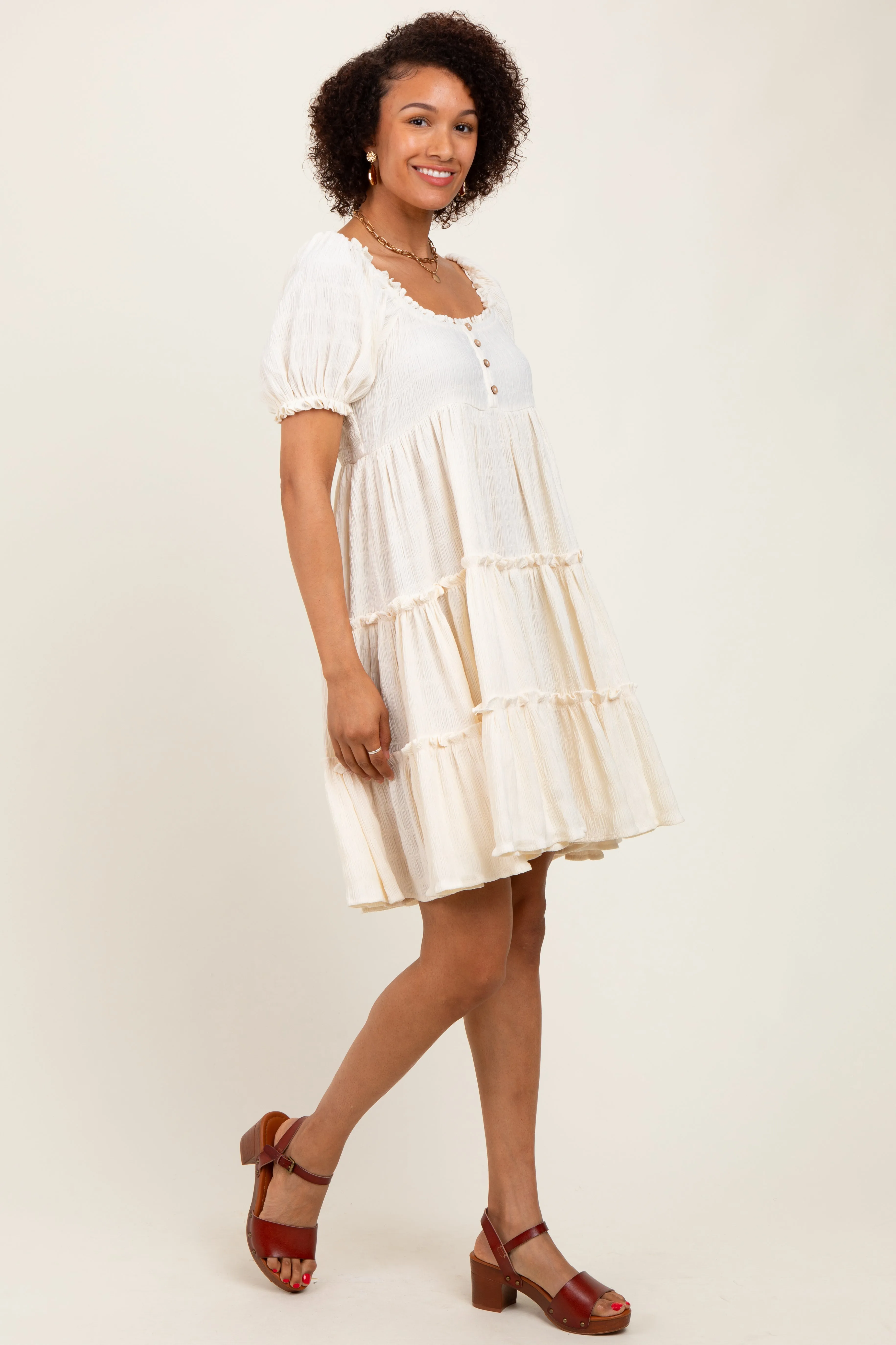 Cream Button Up Ruffle Tiered Dress sold by Pinkblush product image thumbnail 3