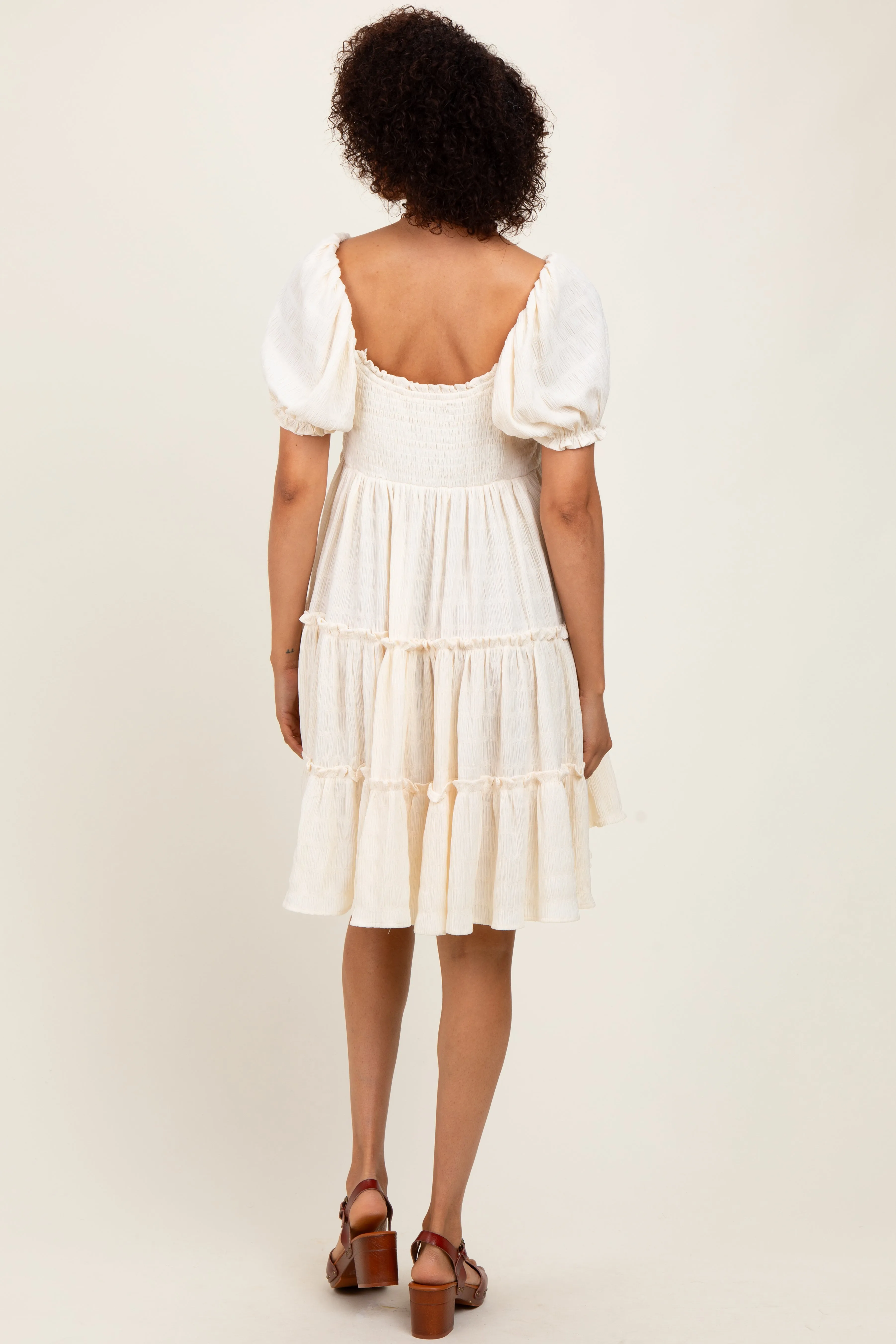 Cream Button Up Ruffle Tiered Dress sold by Pinkblush product image thumbnail 4