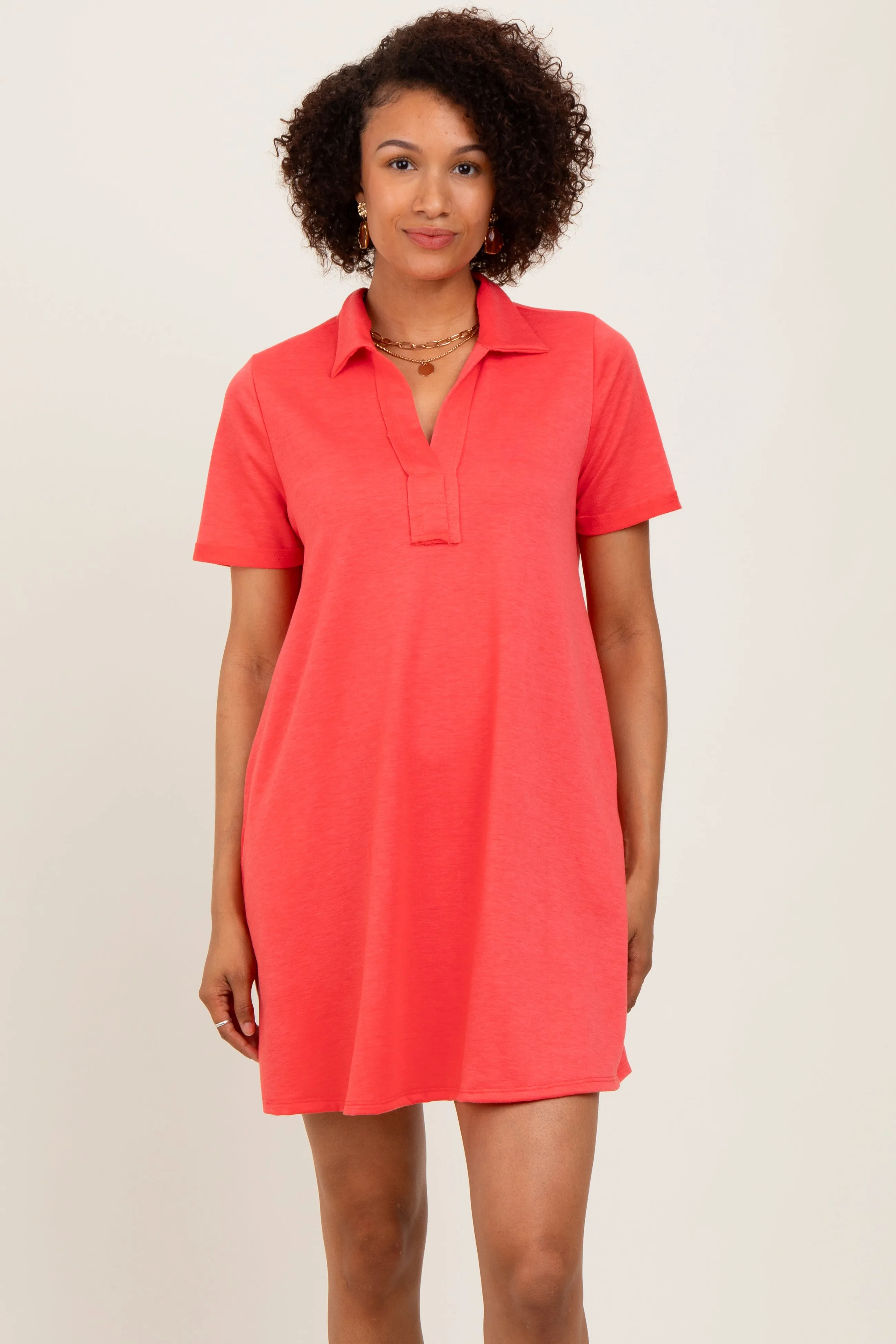 Coral Basic Polo Dress sold by Pinkblush
