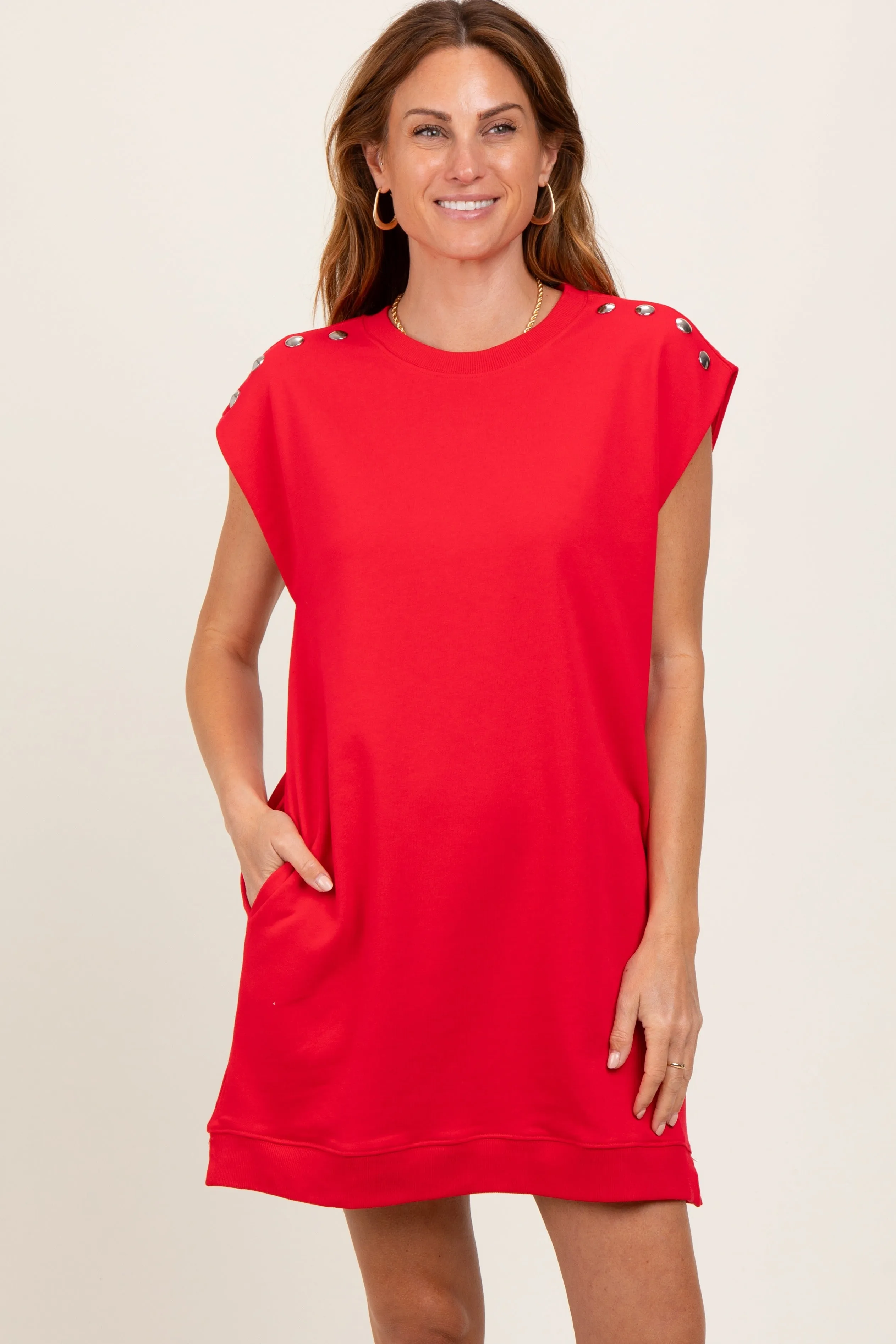 Red Studded Shoulder Maternity Mini Dress sold by Pinkblush product image thumbnail 5