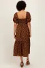 Mocha Floral Sweetheart Puff Sleeve Midi Dress sold by Pinkblush