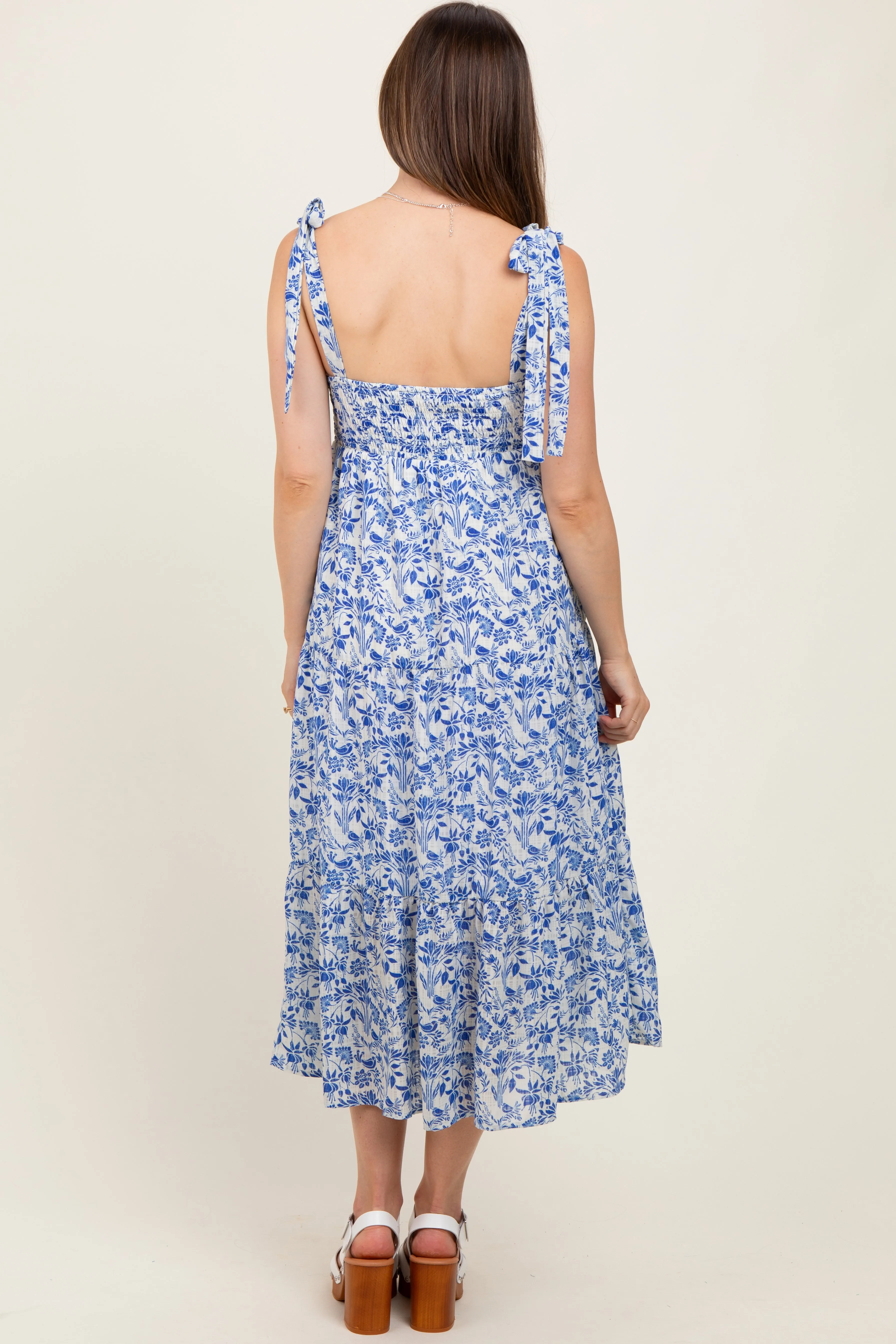 Blue Multi Floral Tie Strap Maternity Maxi Dress sold by Pinkblush product image thumbnail 3