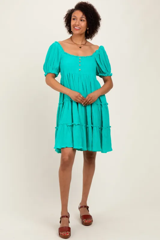 Jade Button Up Ruffle Tiered Dress sold by Pinkblush